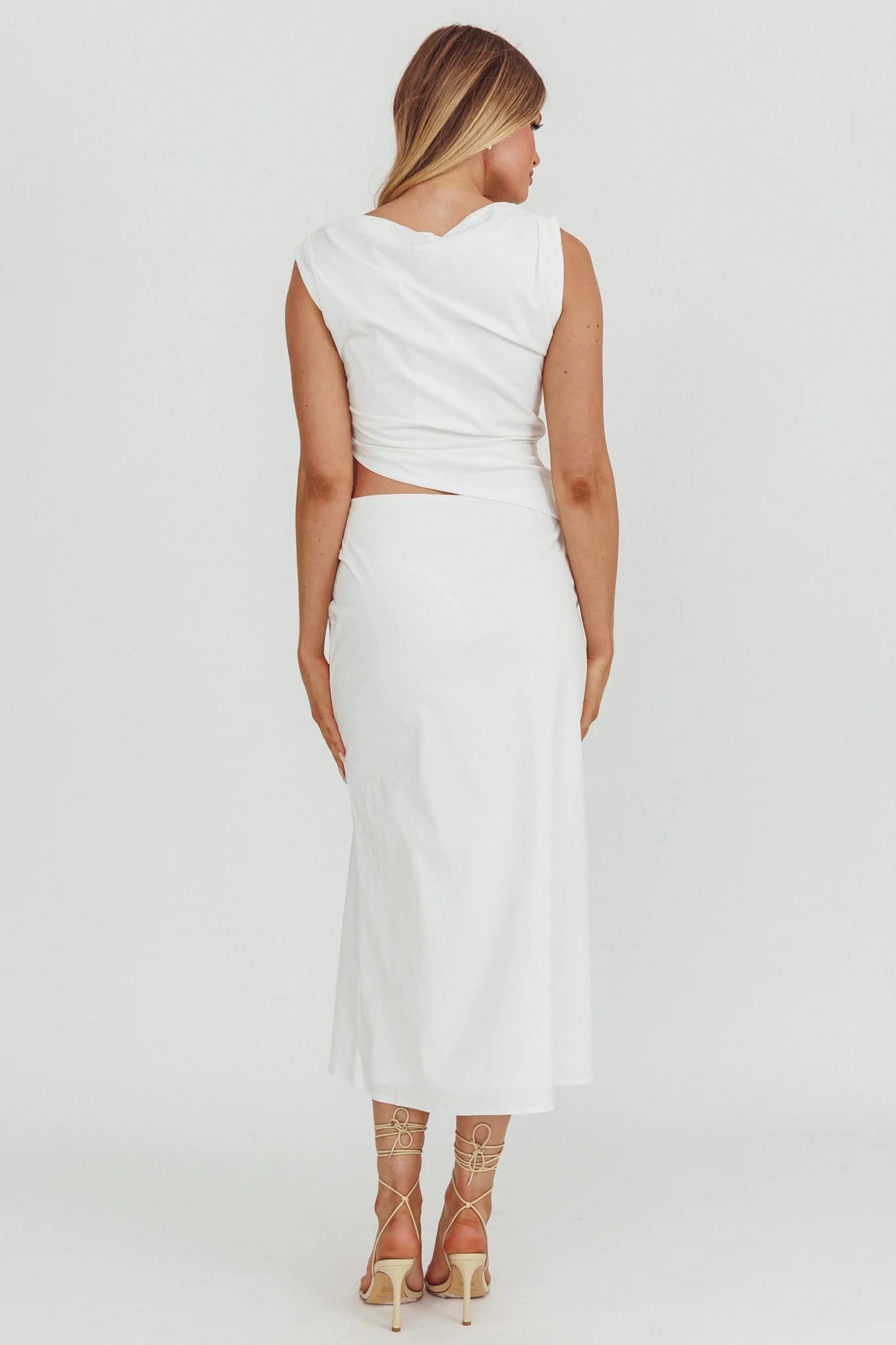 Lorely Boat Neck Cut Out Midi Dress White - Seraphlike