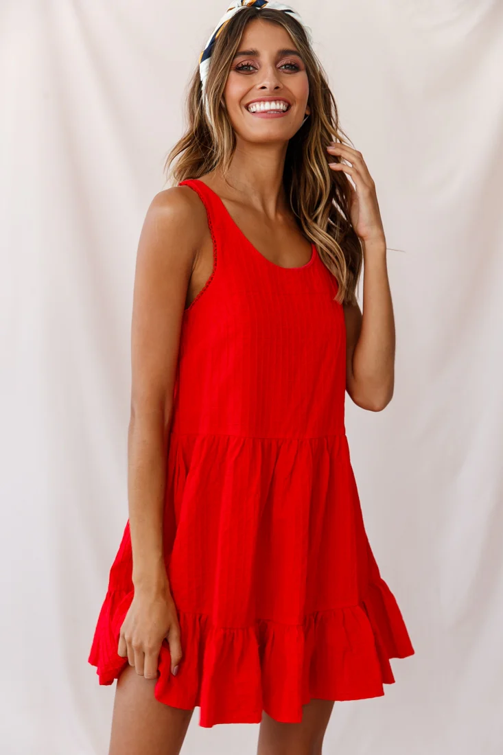 Heather Round Neck Swing Dress Red - Seraphlike