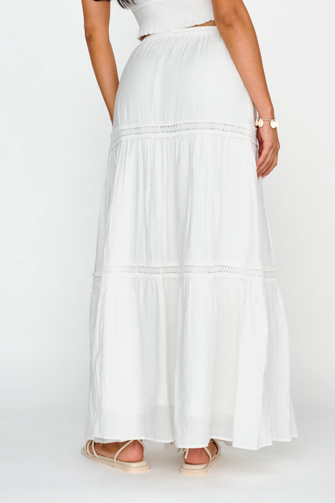 Canyon Cove Crochet Trim Maxi Skirt White - Seraphlike