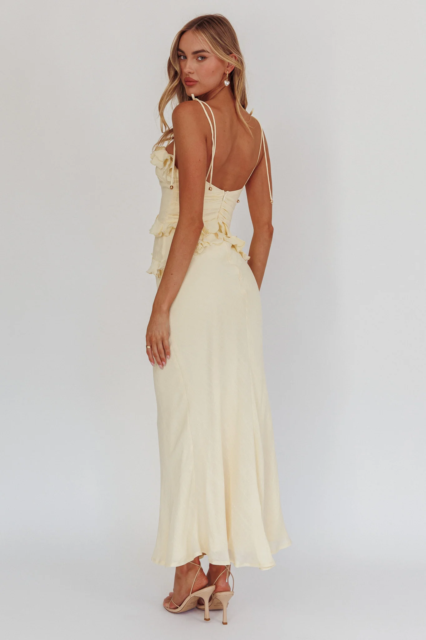 On A Roll Frill Trim Maxi Dress Yellow - Seraphlike