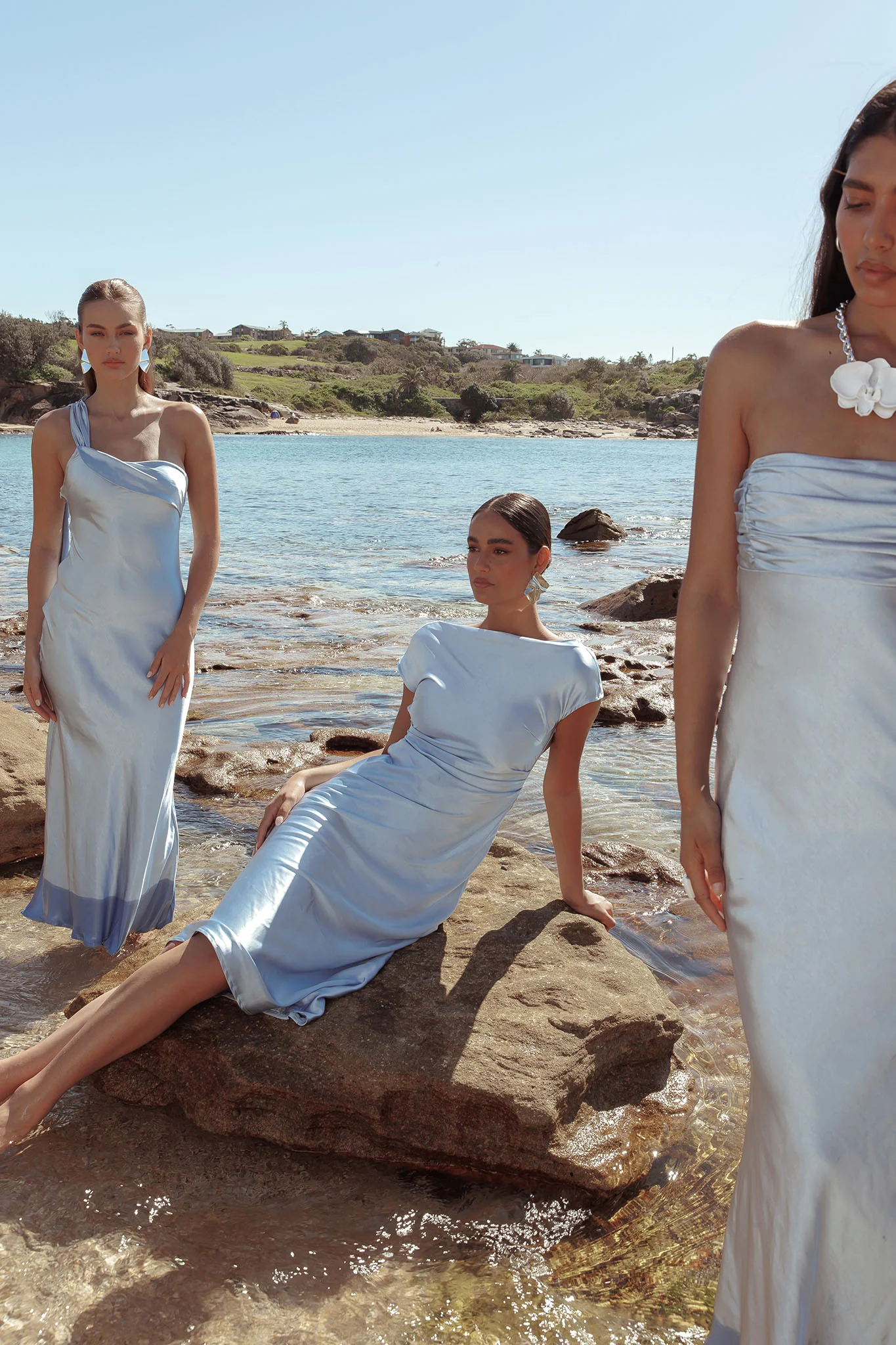 Loveland Cap Sleeve Cowl Back Midi Dress Baby Blue - Seraphlike