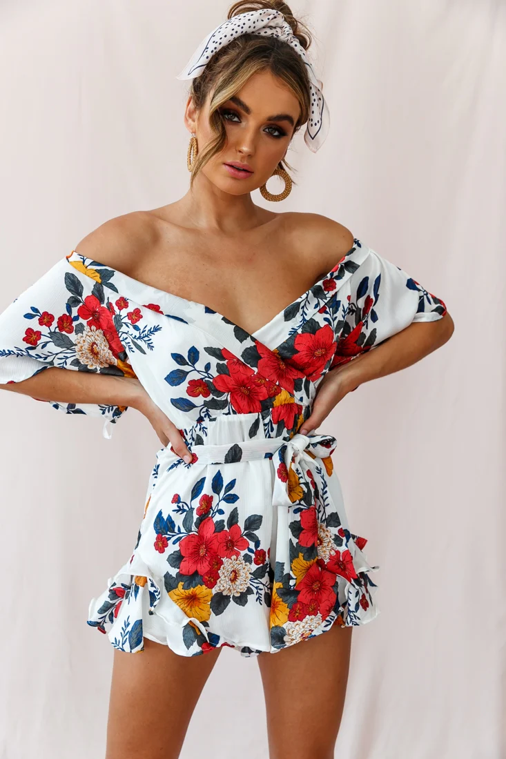 Ambrosia Off-Shoulder Floral Romper White - Seraphlike