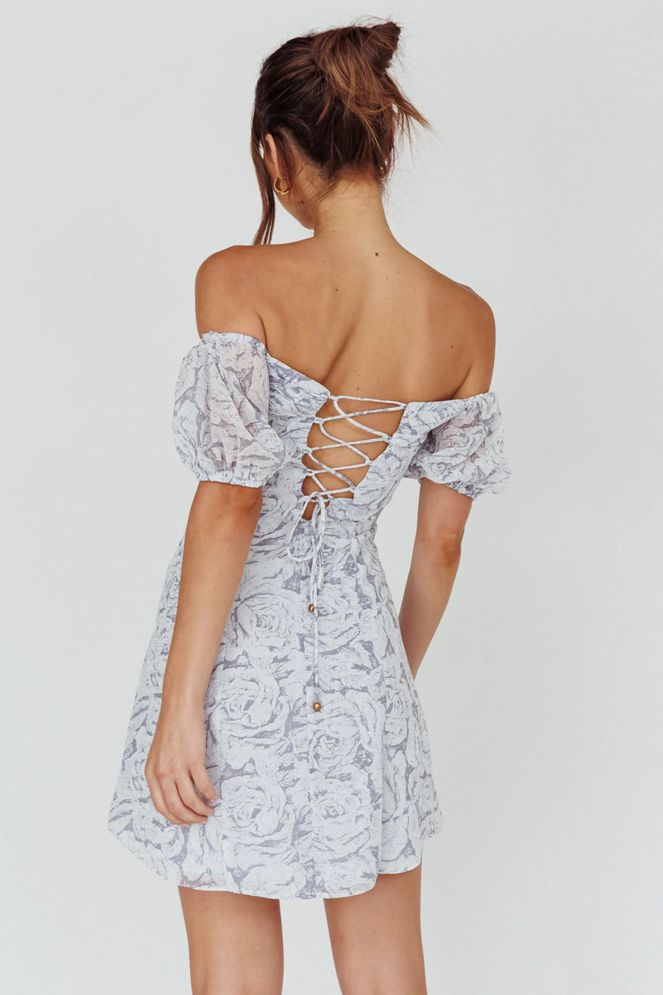 Summer To Remember Lace-Up Back Dress Floral Ink - Seraphlike
