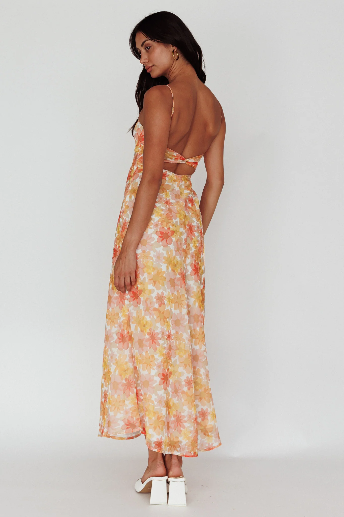 Arika Twist Back Midi Dress Floral Yellow - Seraphlike