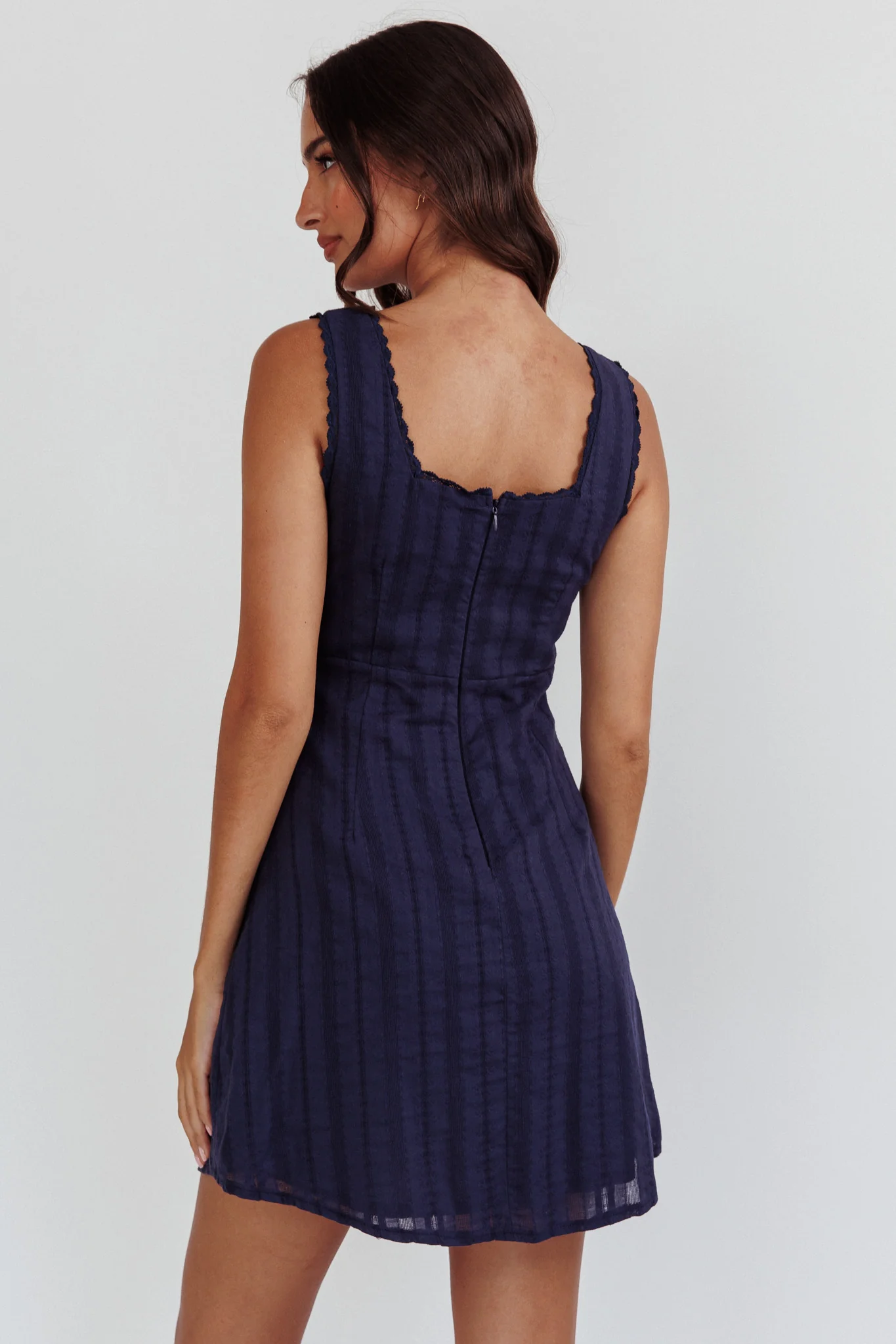 Aura Girl Square Neckline Mini Dress Navy - Seraphlike