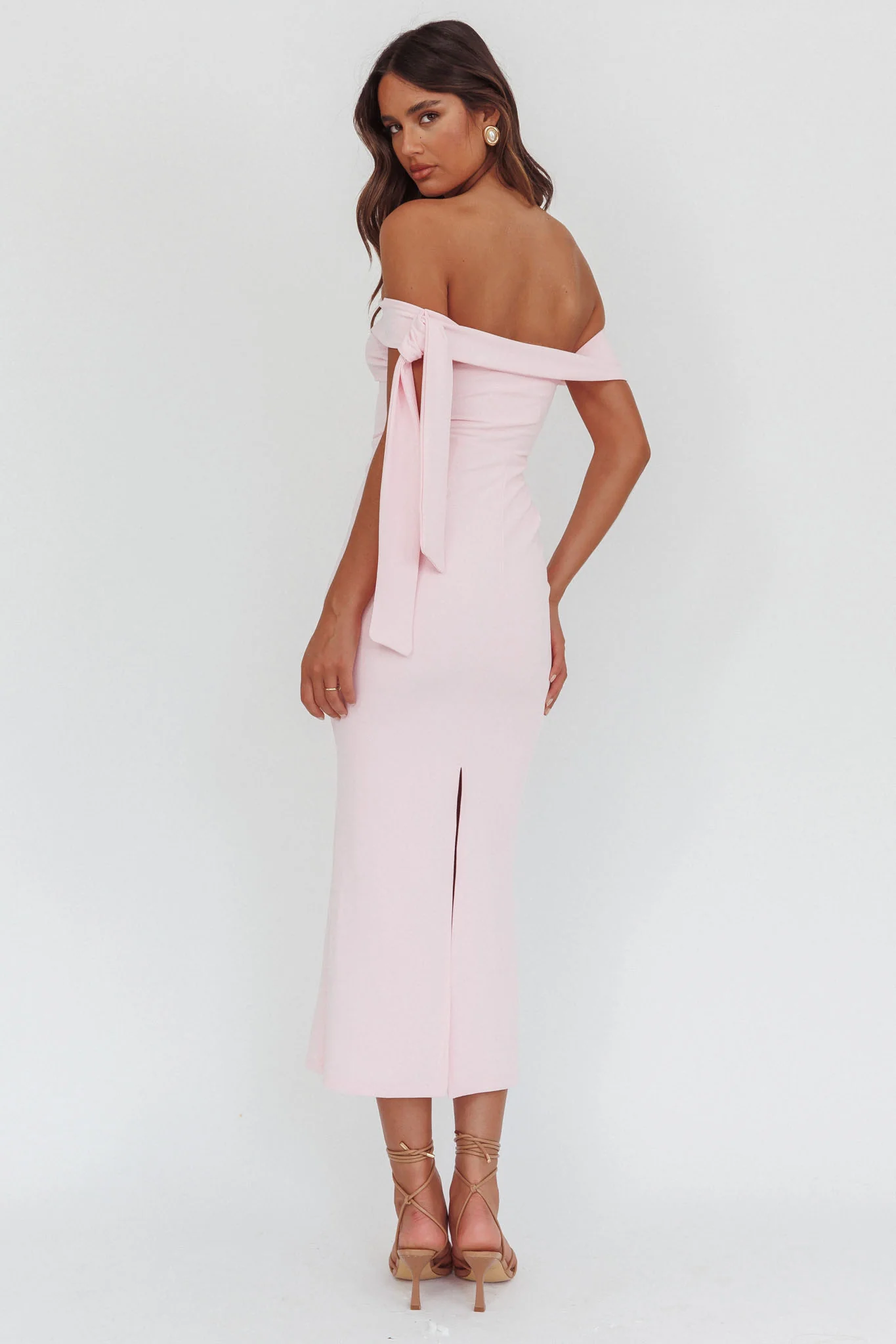 Aurora Sky Off-Shoulder Tie Maxi Dress Pink - Seraphlike