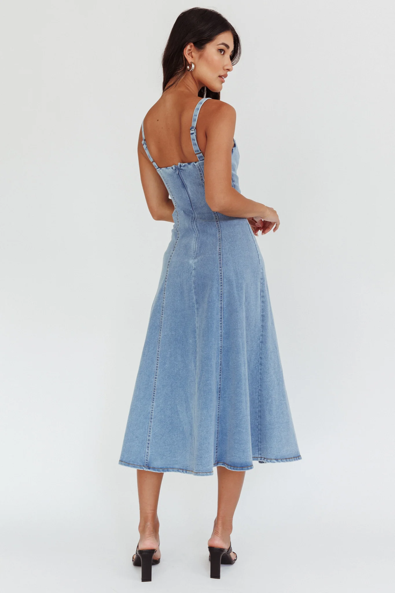 Catch My Drift A-Line Midi Dress Denim Blue - Seraphlike