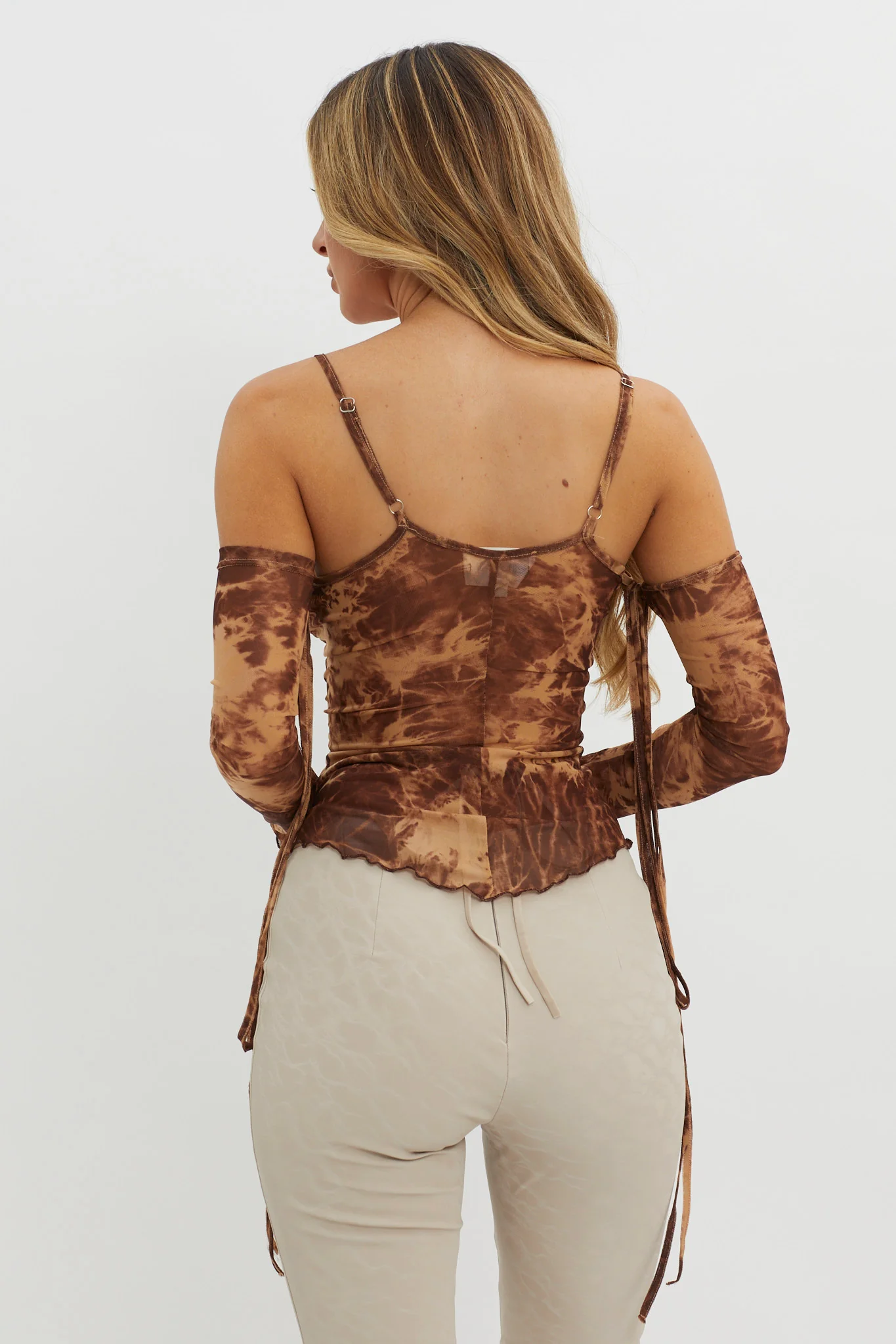 Elektra Off-Shoulder Mesh Top Brown - Seraphlike