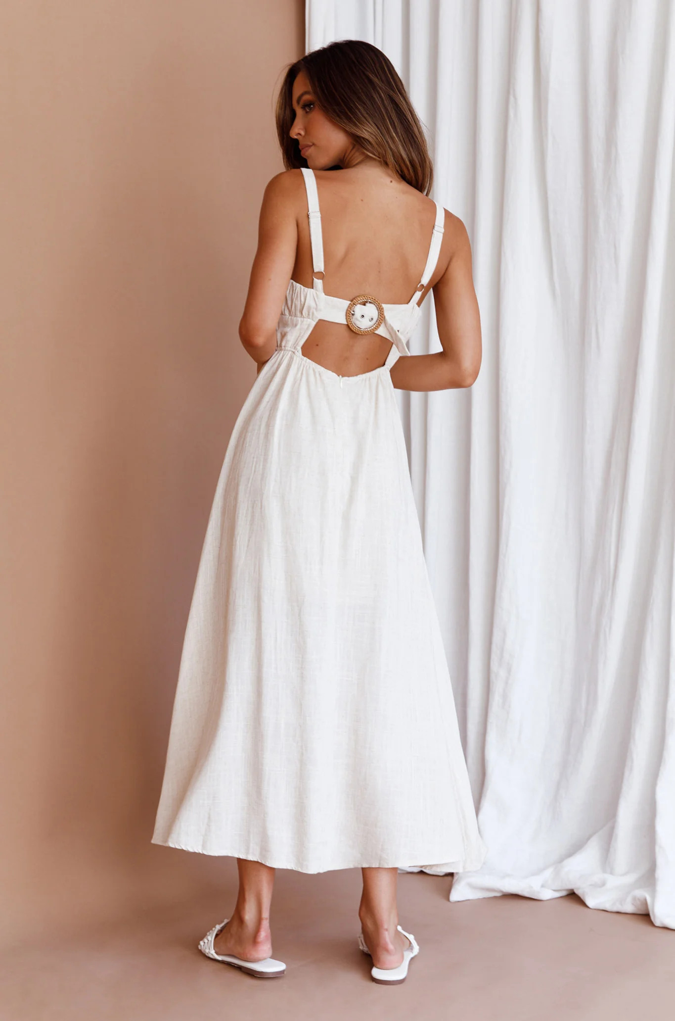 Roberta Gathered Bust Midi Dress Natural - Seraphlike