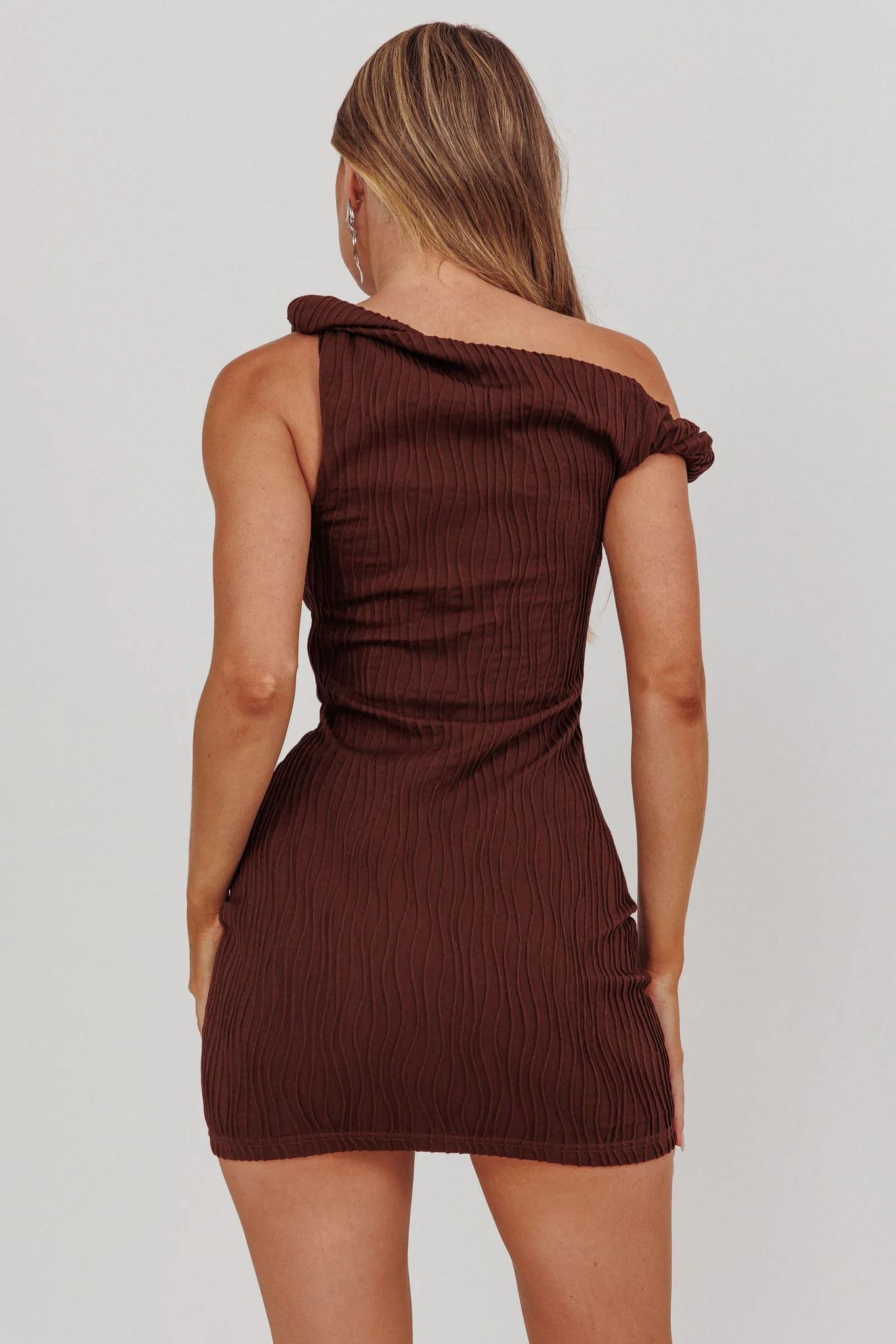 Lingering Love One-Shoulder Mini Dress Brown - Seraphlike