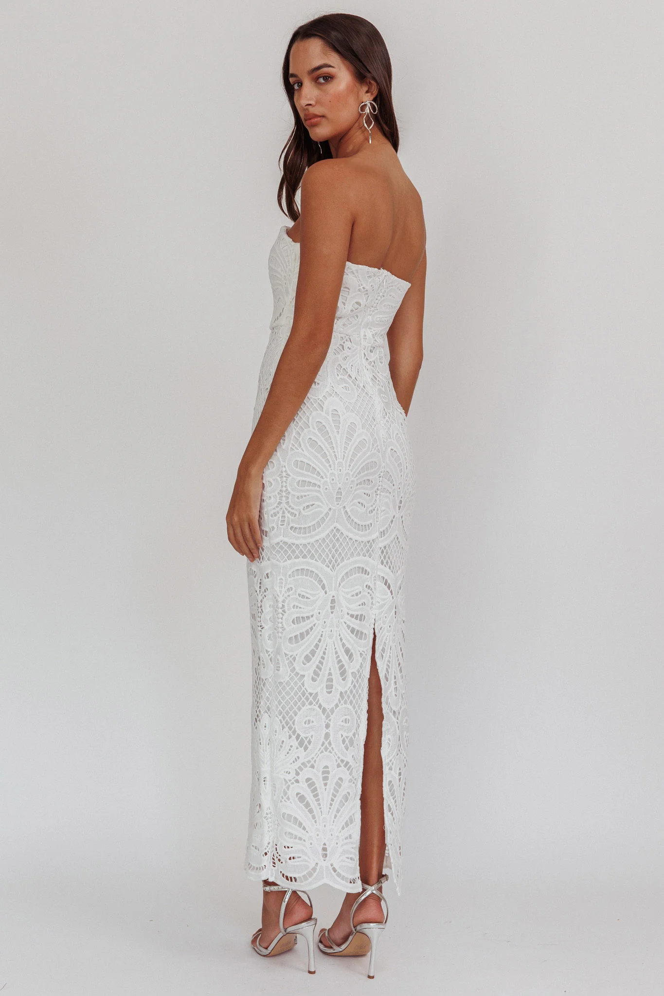 Bia Strapless Lace Embroidered Maxi Dress White - Seraphlike
