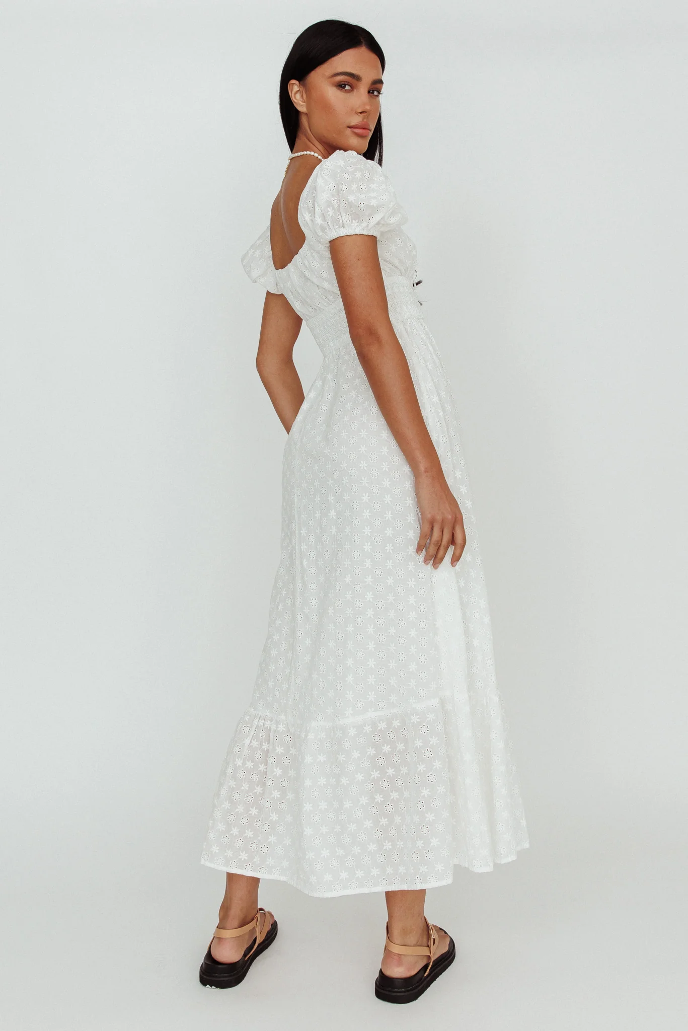 Sia Puff Sleeve Eyelet Maxi Dress White - Seraphlike