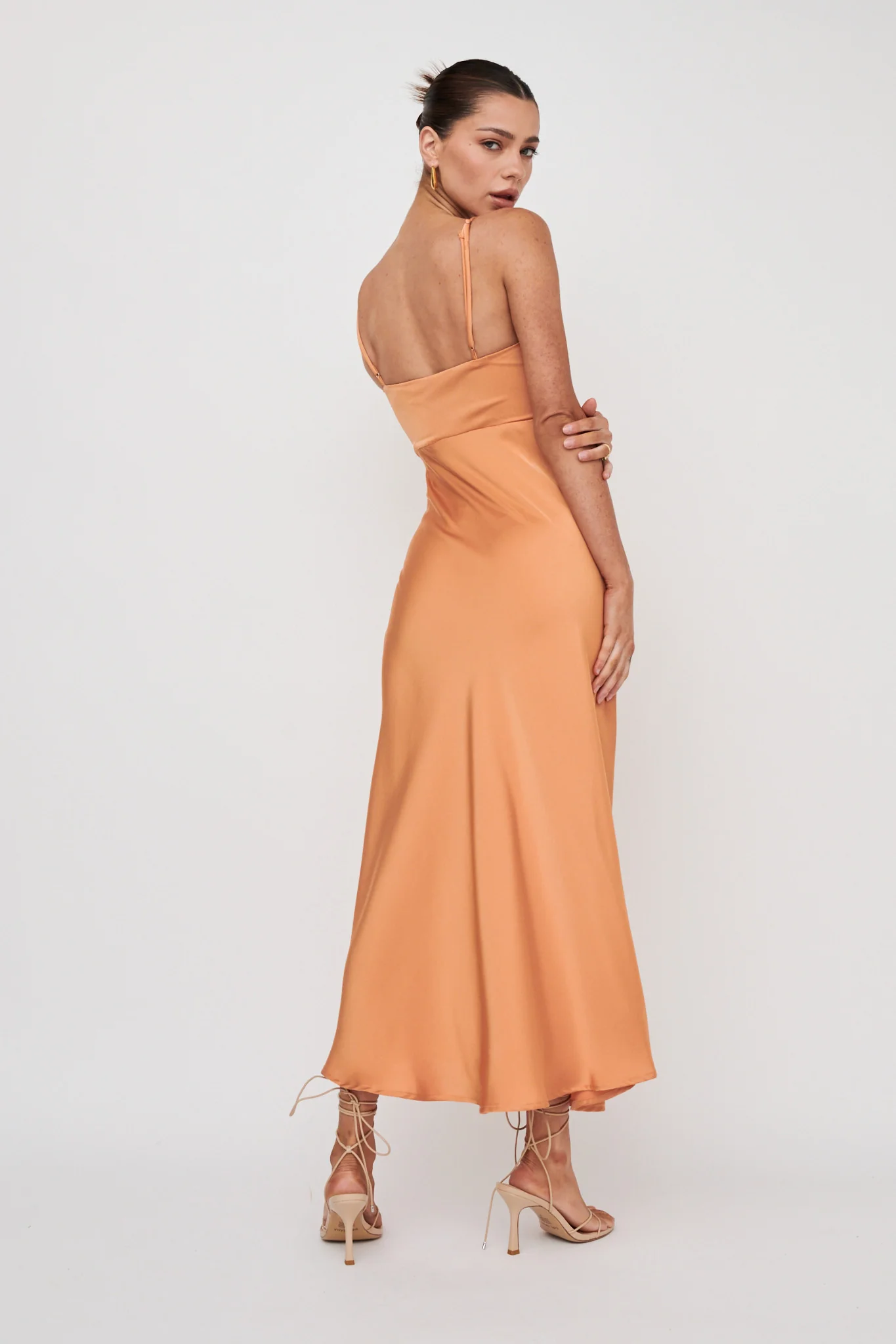 Missoula Cami Strap Padded Bust Midi Dress Orange - Seraphlike