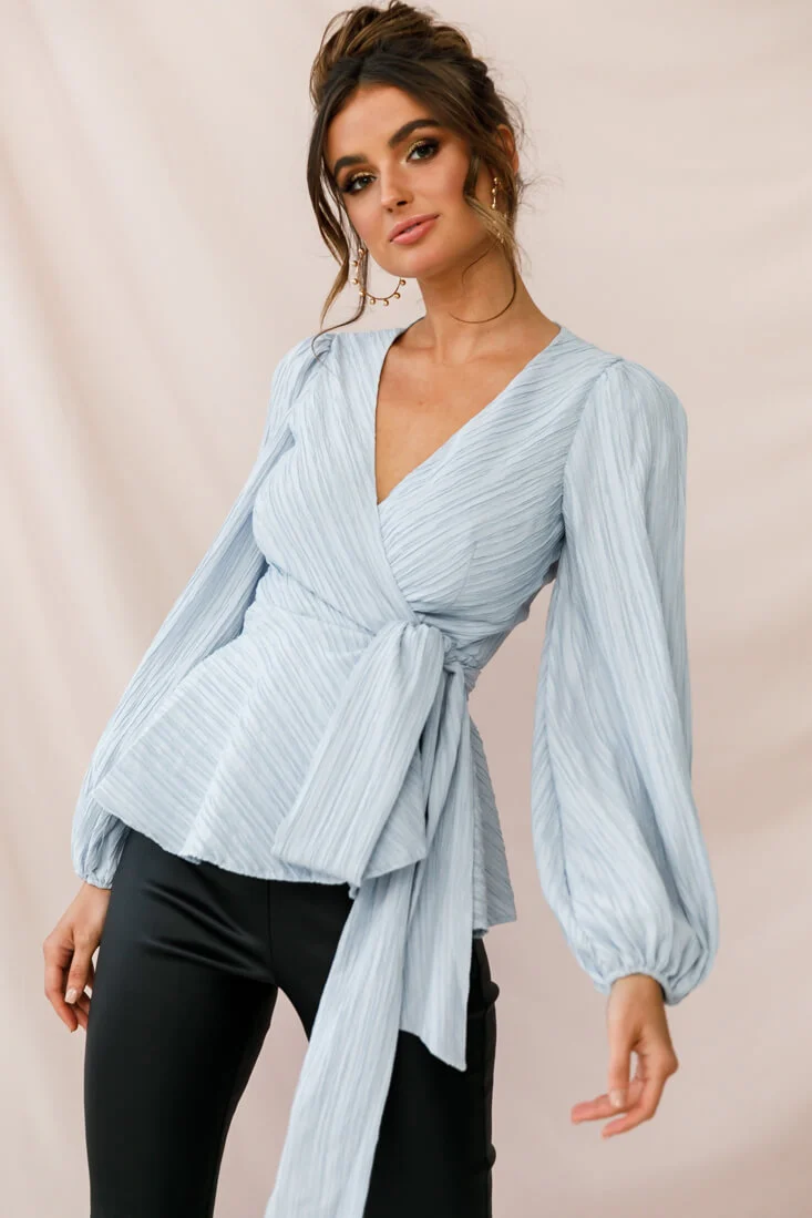 Macy Fit and Flare Wrap Top Blue - Seraphlike