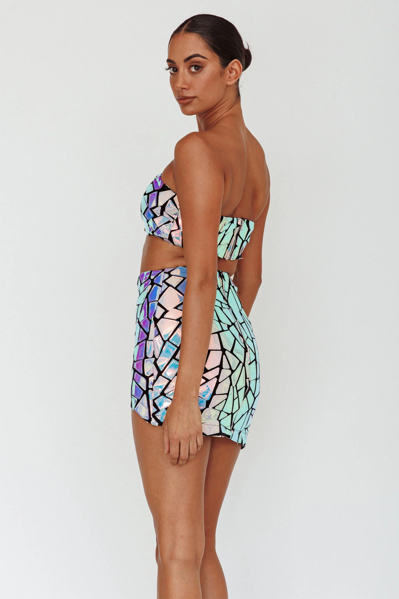 El Camino Mosaic Mini Skirt Silver - Seraphlike