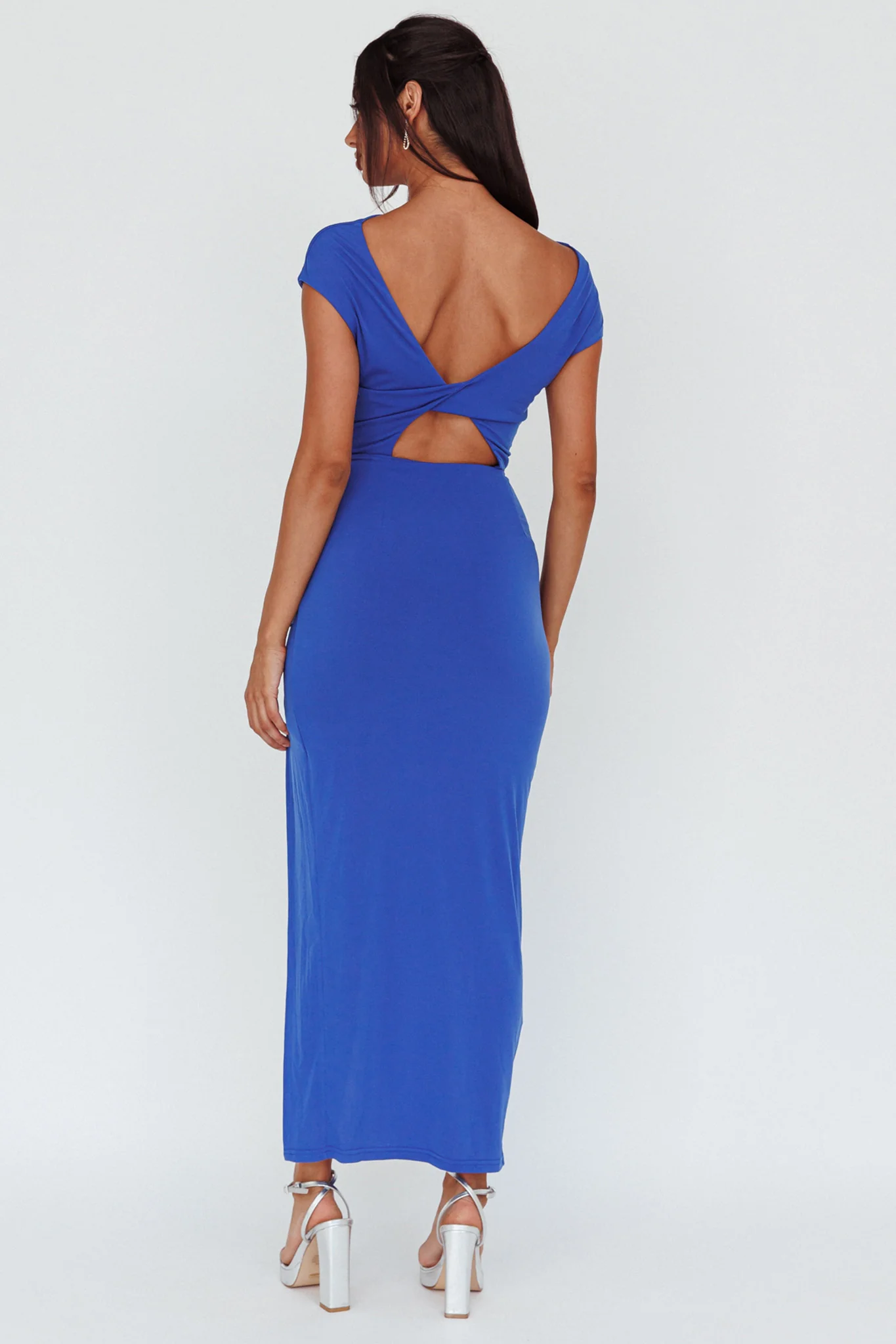 Lucinda Cap Sleeve Ruched Midi Dress Blue - Seraphlike