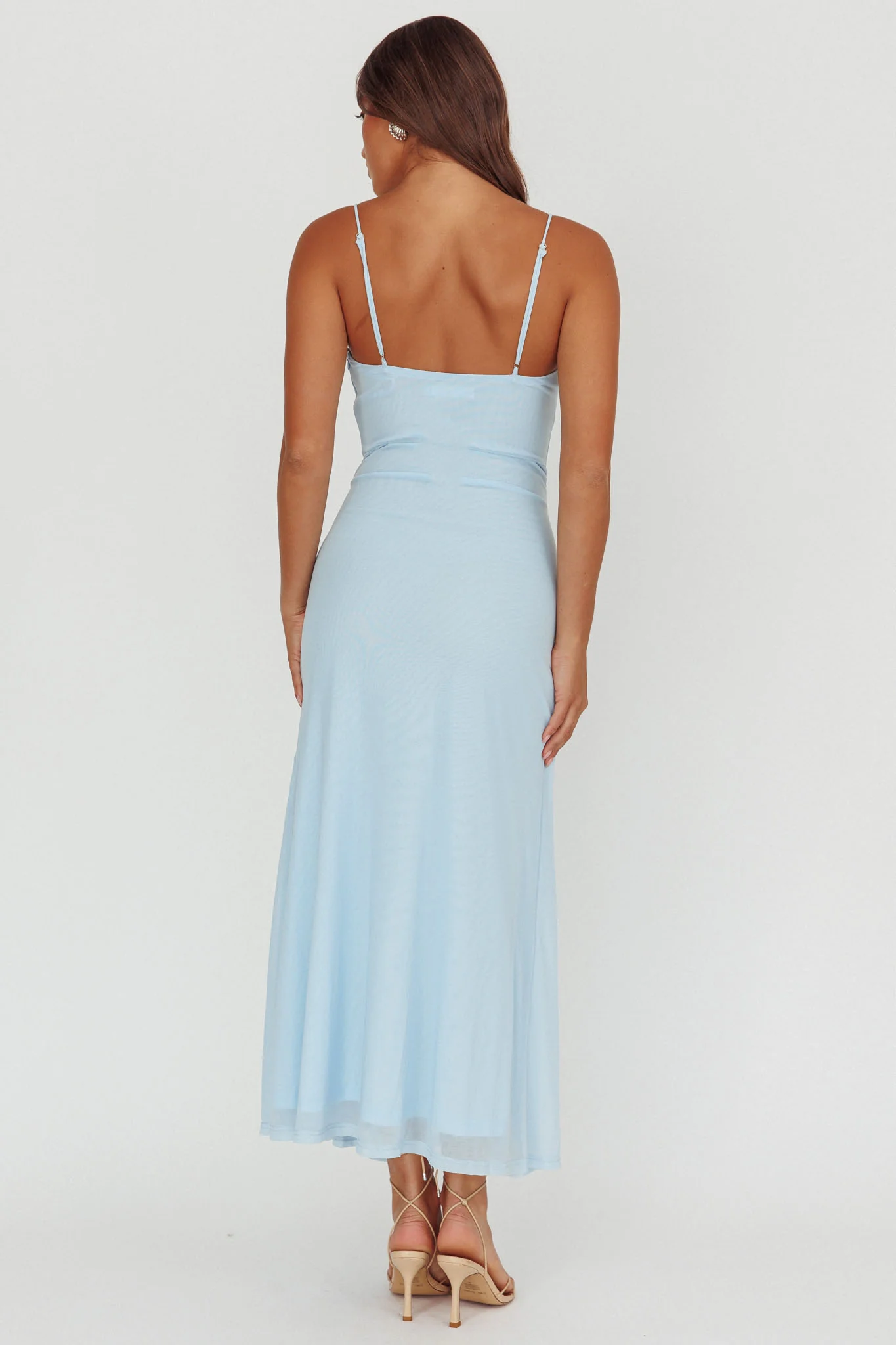Azure Sun Drop Waist Split Maxi Dress Light Blue - Seraphlike