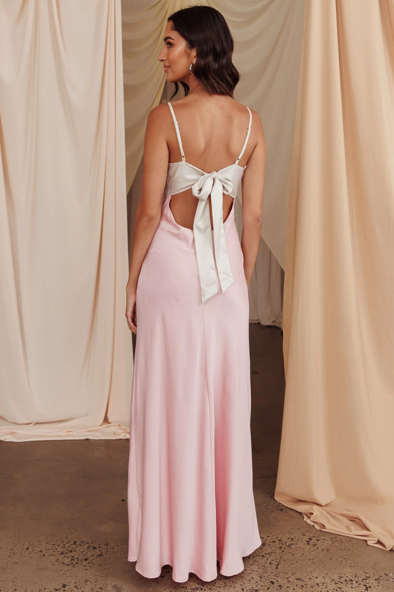 Bayleigh Low Bow Tie Back Dress Pink - Seraphlike