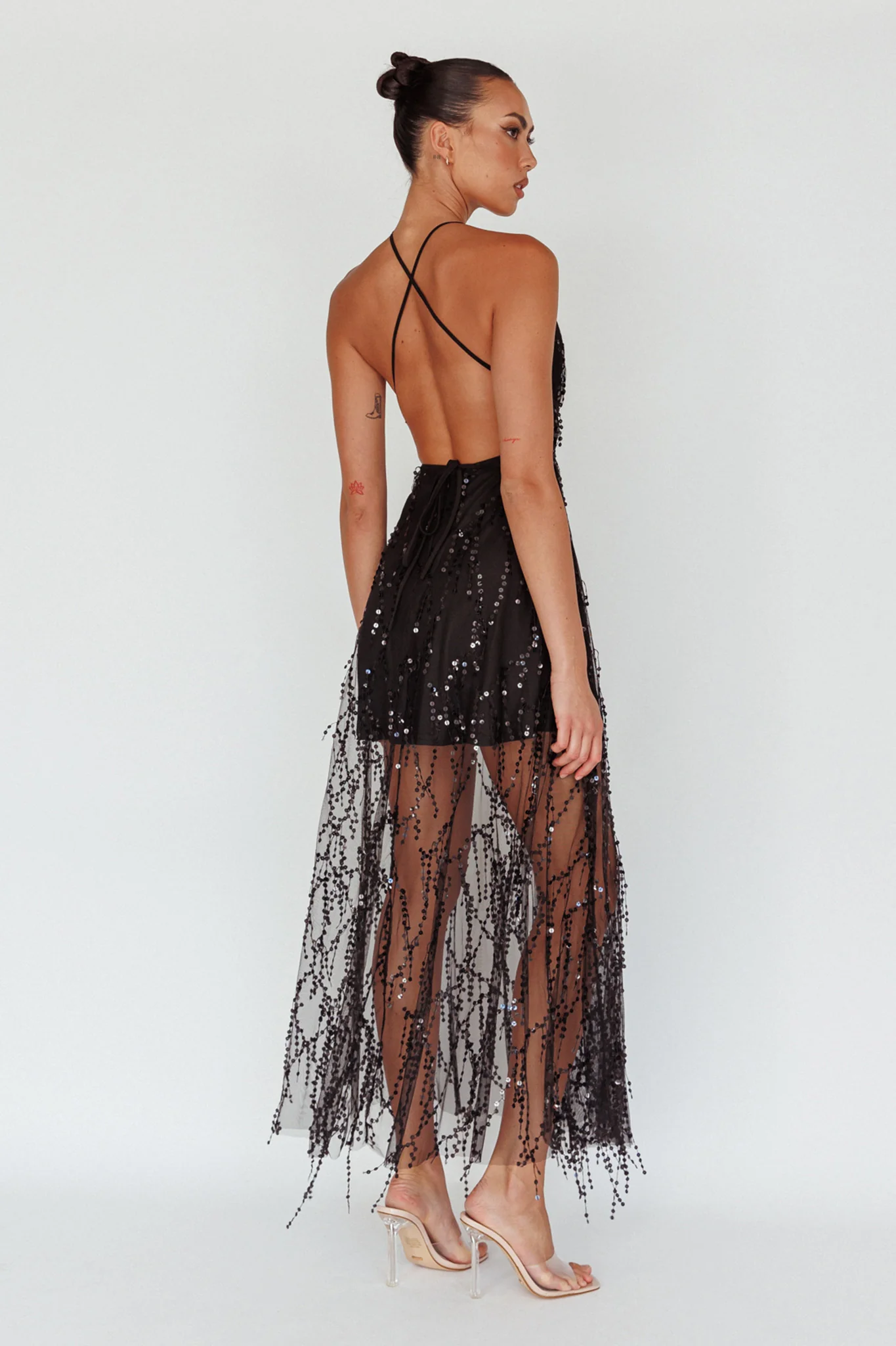 Tiara Sequin Maxi Dress Black - Seraphlike