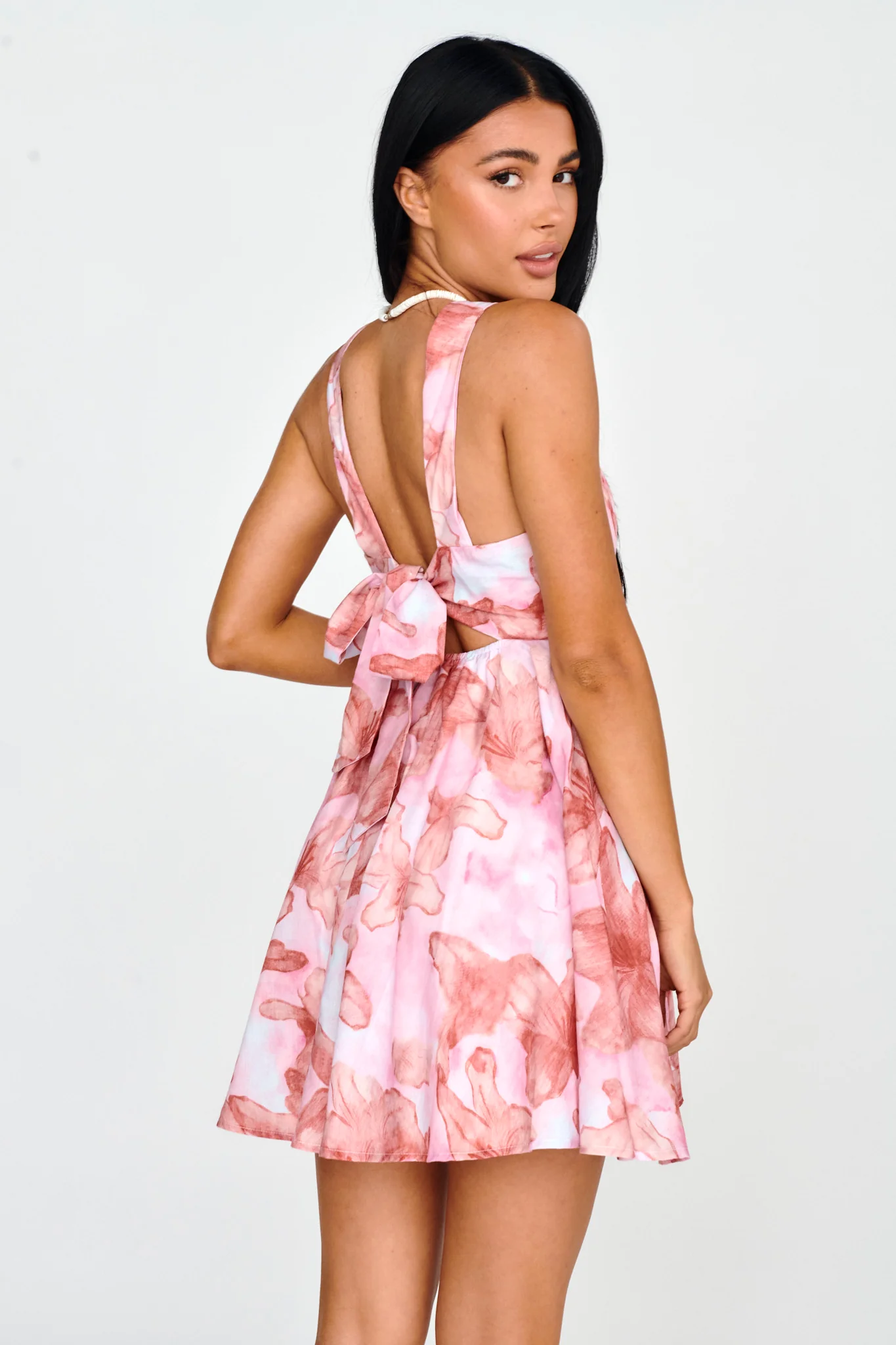 New Horizons Square Neckline Tied Mini Dress Pink - Seraphlike