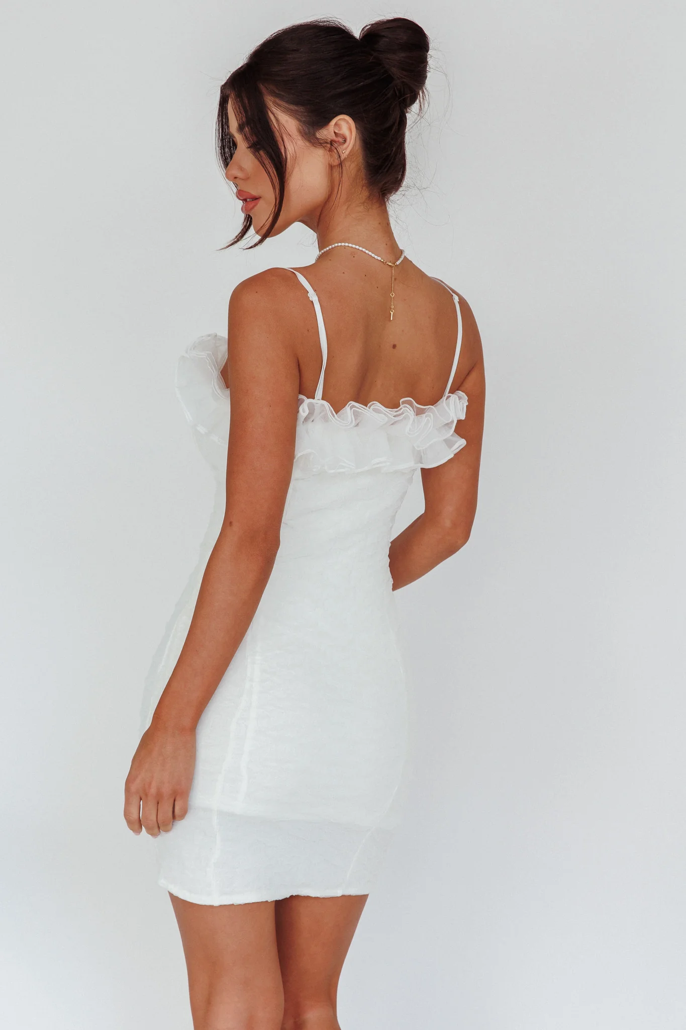 For The Frills Tulle Neckline Mini Dress Off White - Seraphlike