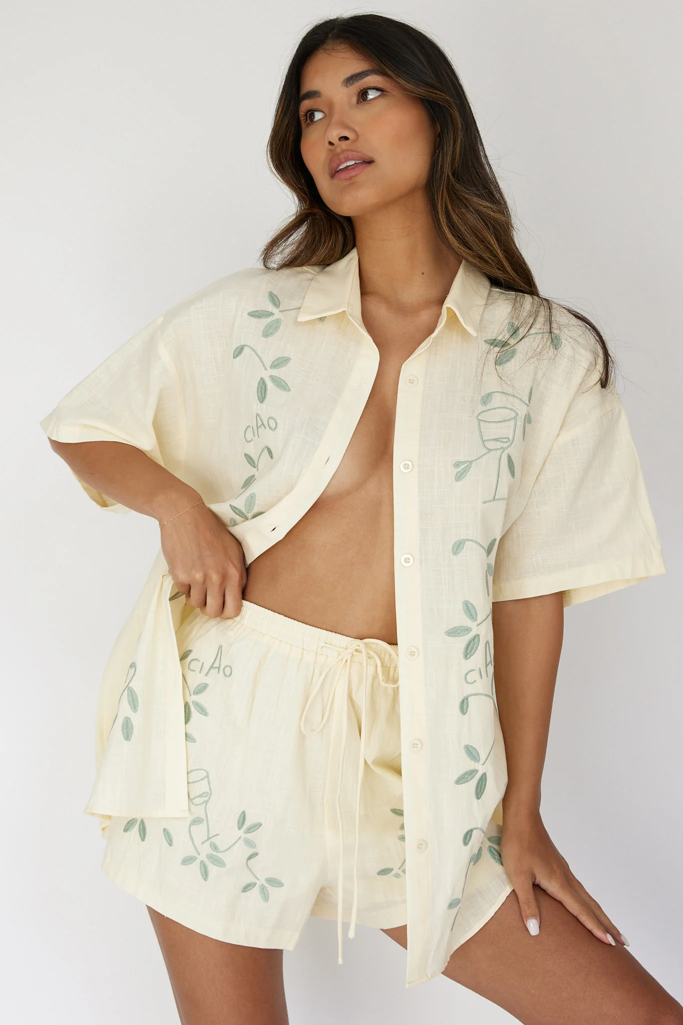 Ciao Ciao Embroidered Drawstring Shorts Butter - Seraphlike