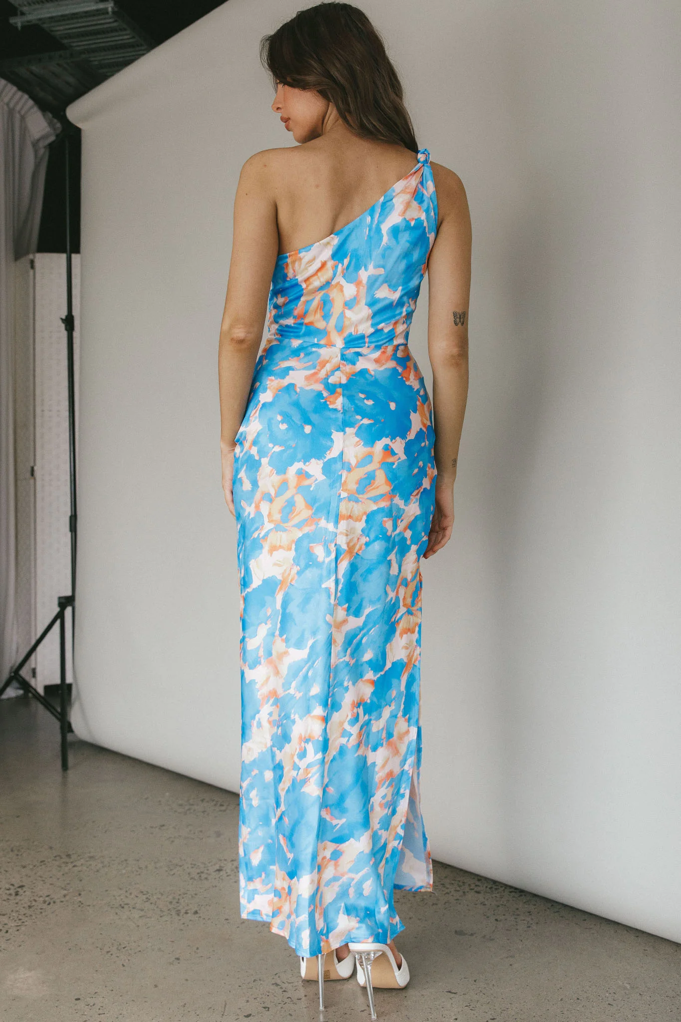 Portland One-Shoulder Maxi Dress Floral Blue - Seraphlike