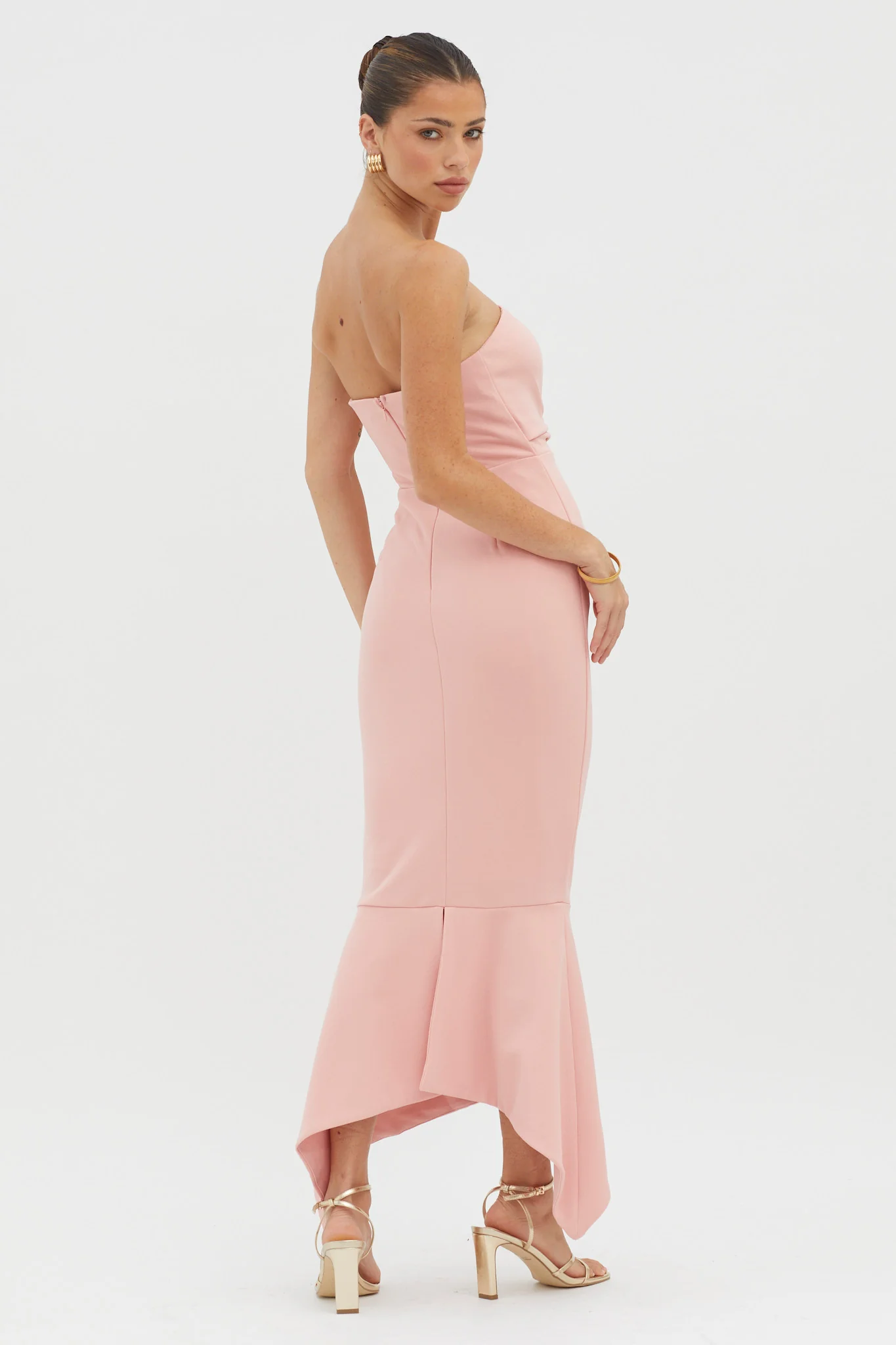Sharona Strapless Gathered Midi Dress Blush - Seraphlike