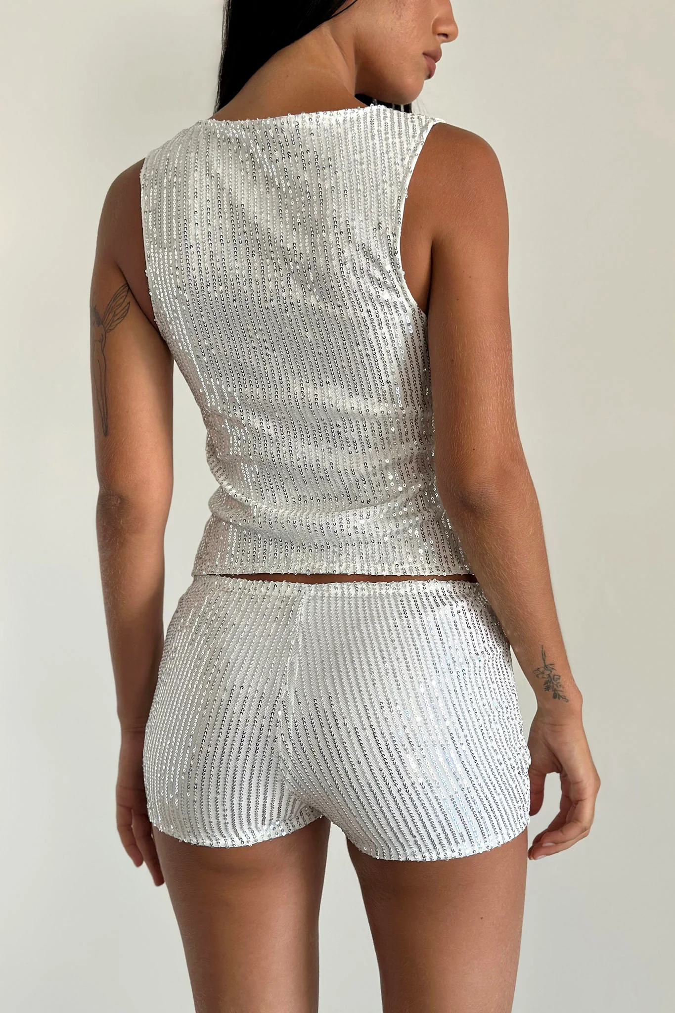 Erna Shorts Silver Chrome Sequin - Seraphlike