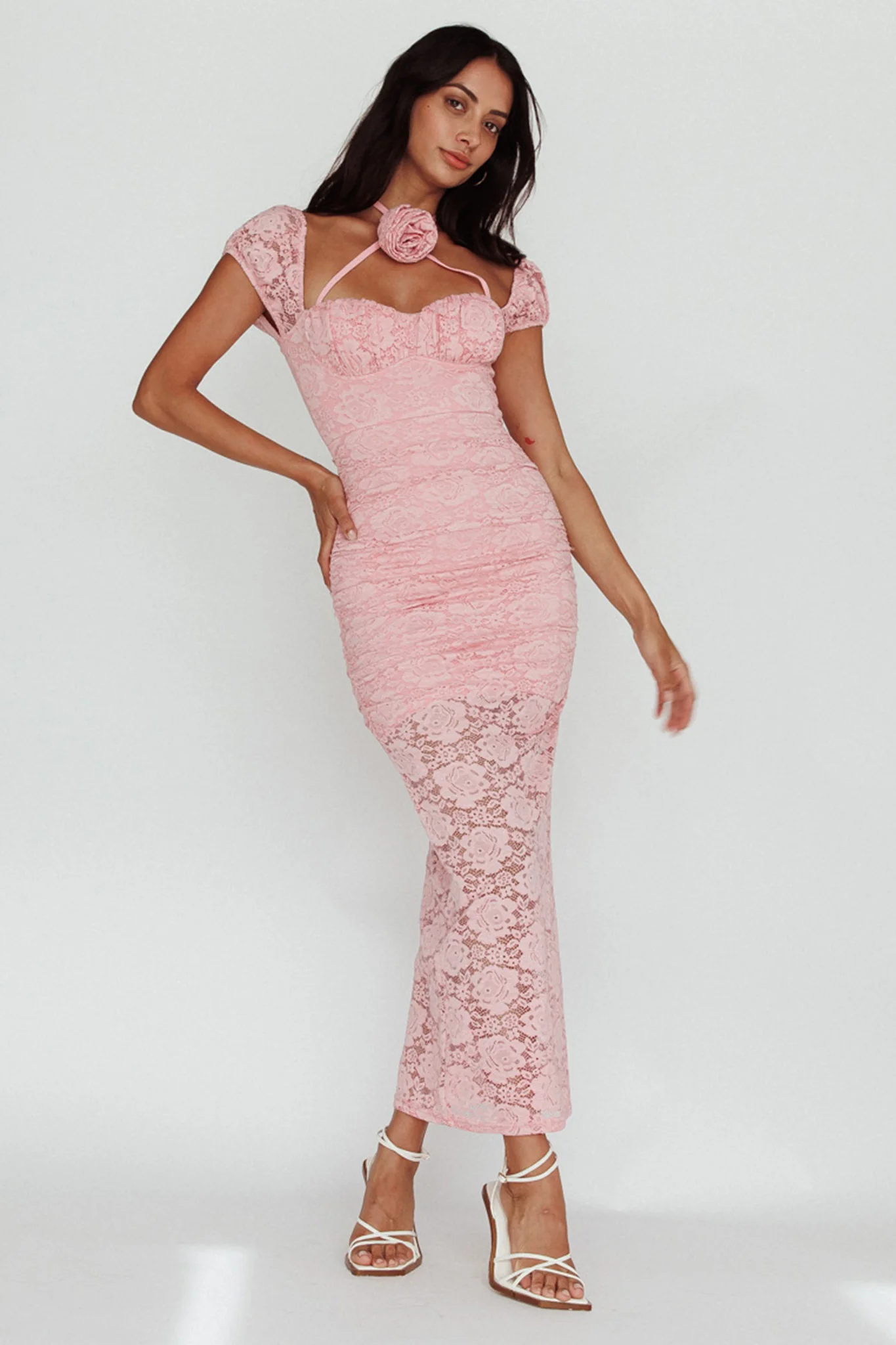 Versailles Summer Rose Accent Lace Dress Blush - Seraphlike