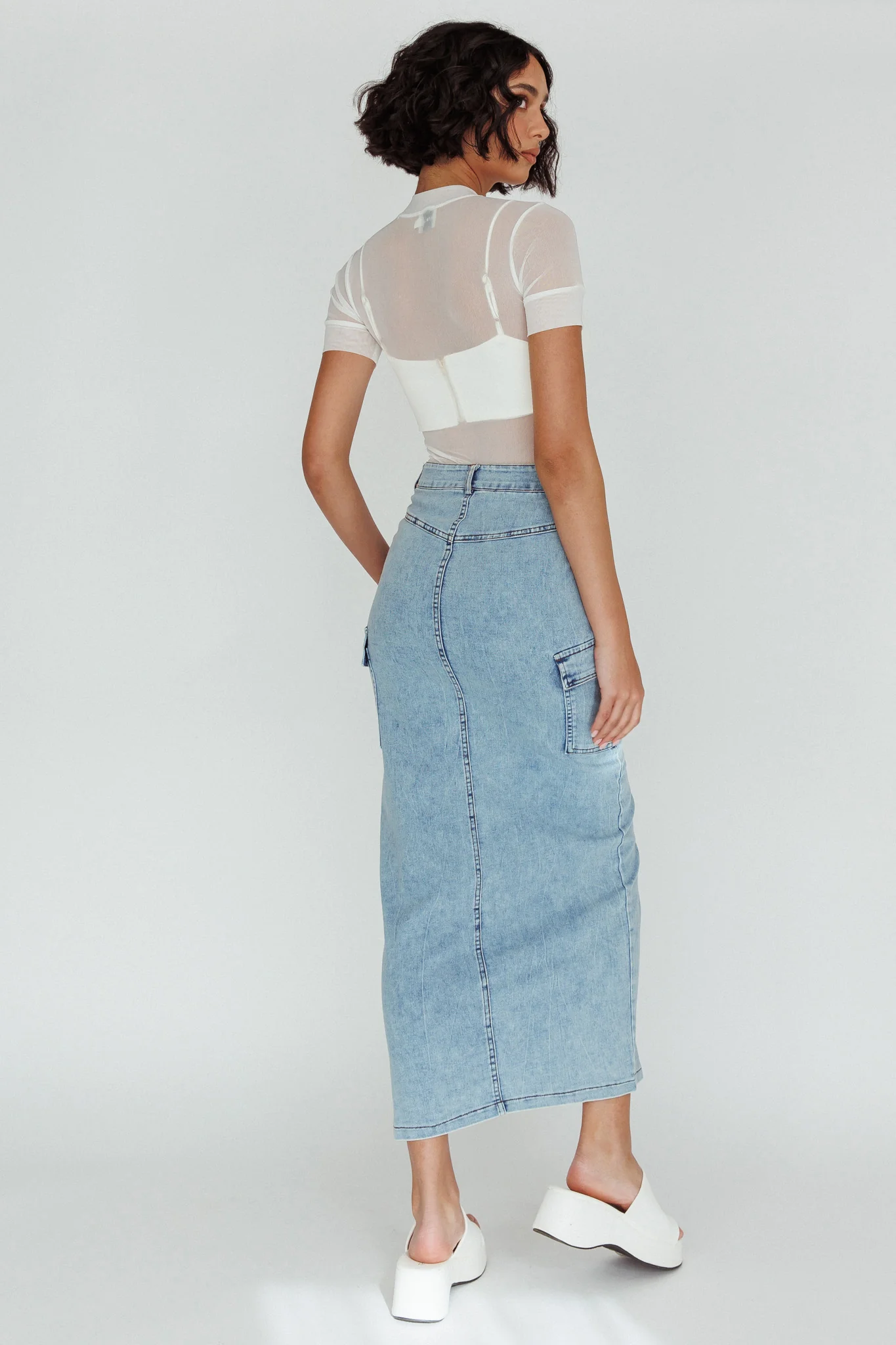 Mercury Retrograde Pocket Midi Skirt Denim - Seraphlike