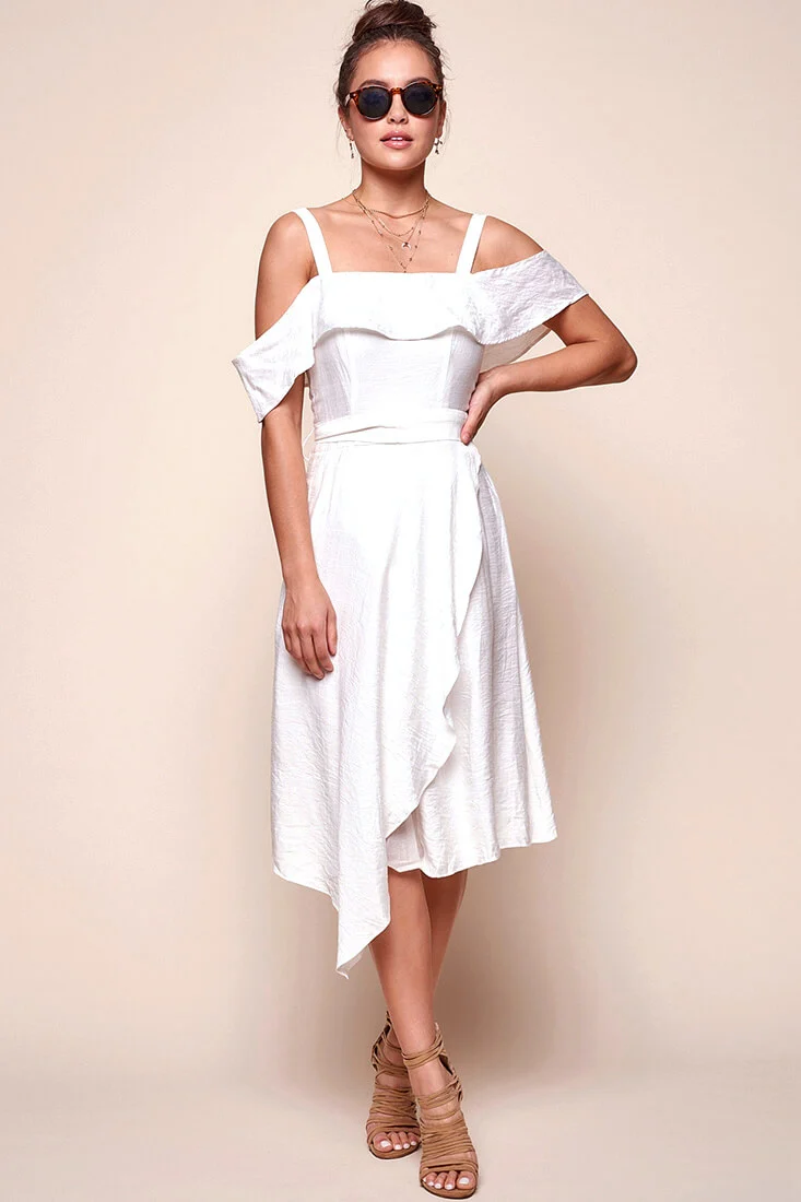 Adali Flowy Summer Midi Dress White - Seraphlike