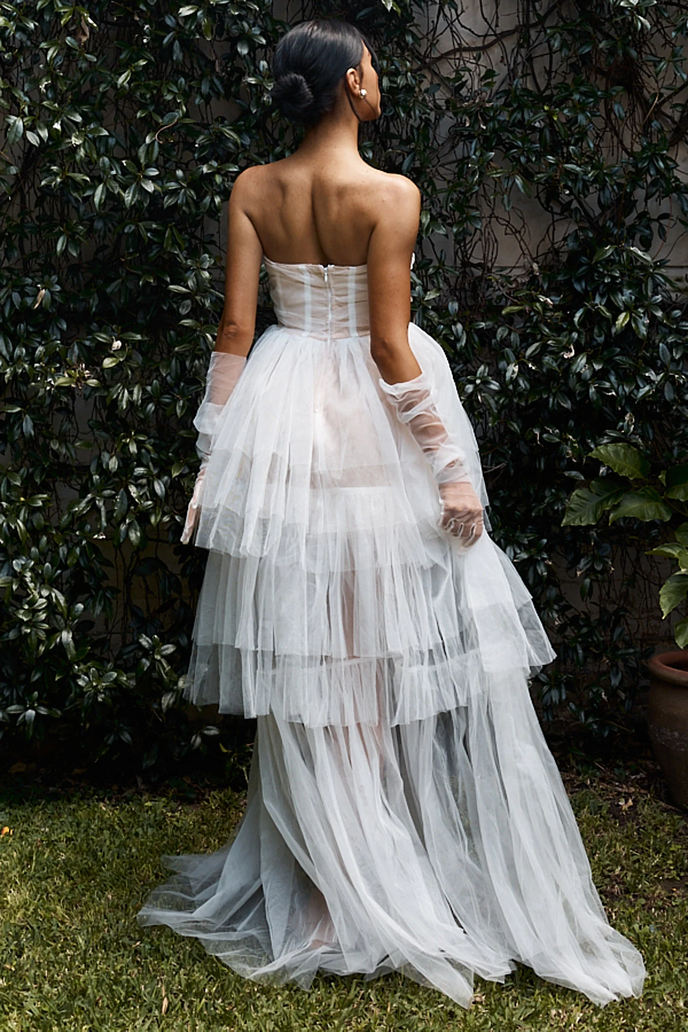 Trinni Layered Mesh High-Low Dress White/Nude - Seraphlike