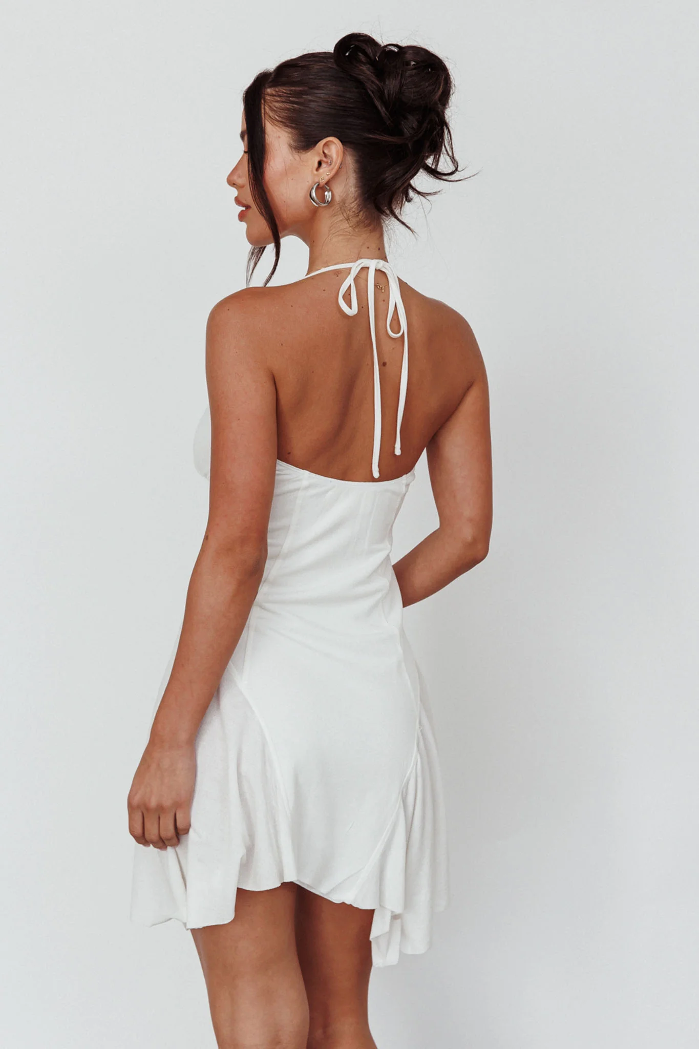 Sidonie Halterneck Godet Hem Mini Dress White - Seraphlike