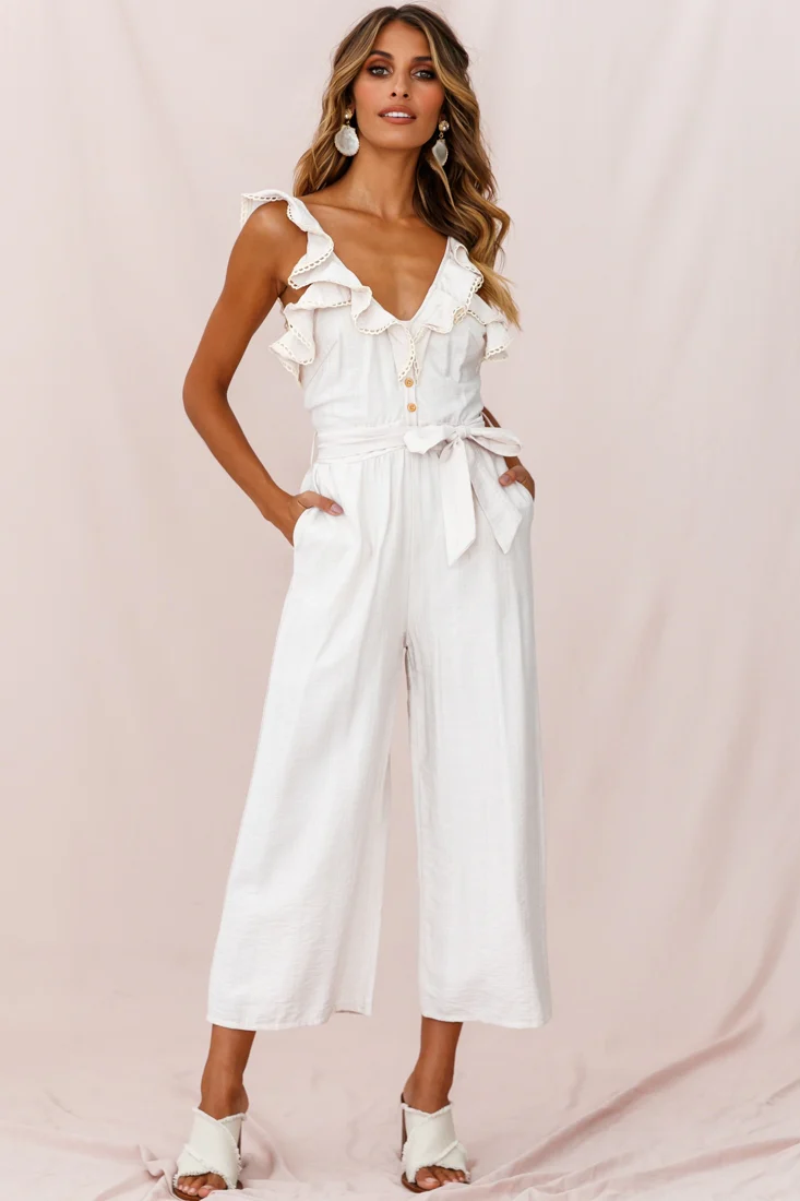 Danube Belted Waist Jumpsuit Beige - Seraphlike