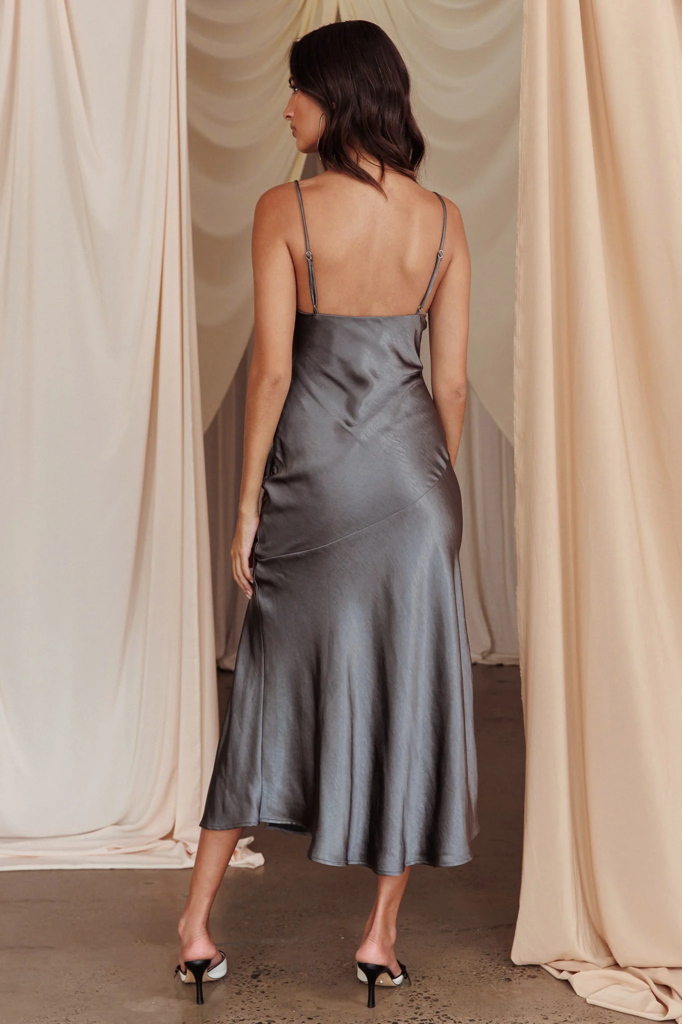 Well Versed Pleated Bust Front Split Dress Charcoal - Seraphlike