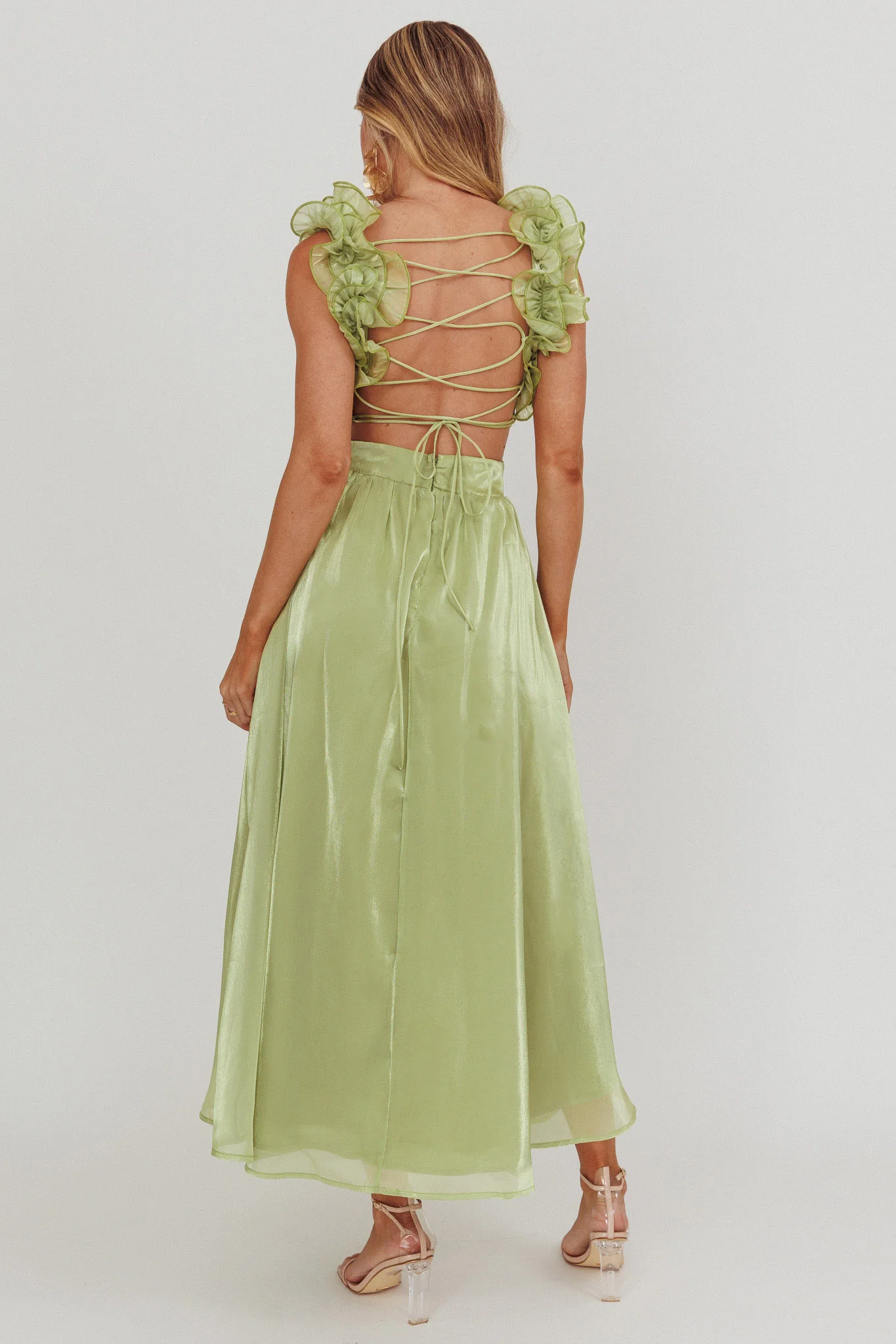 Madara Lace-Up Back Maxi Dress Sage - Seraphlike