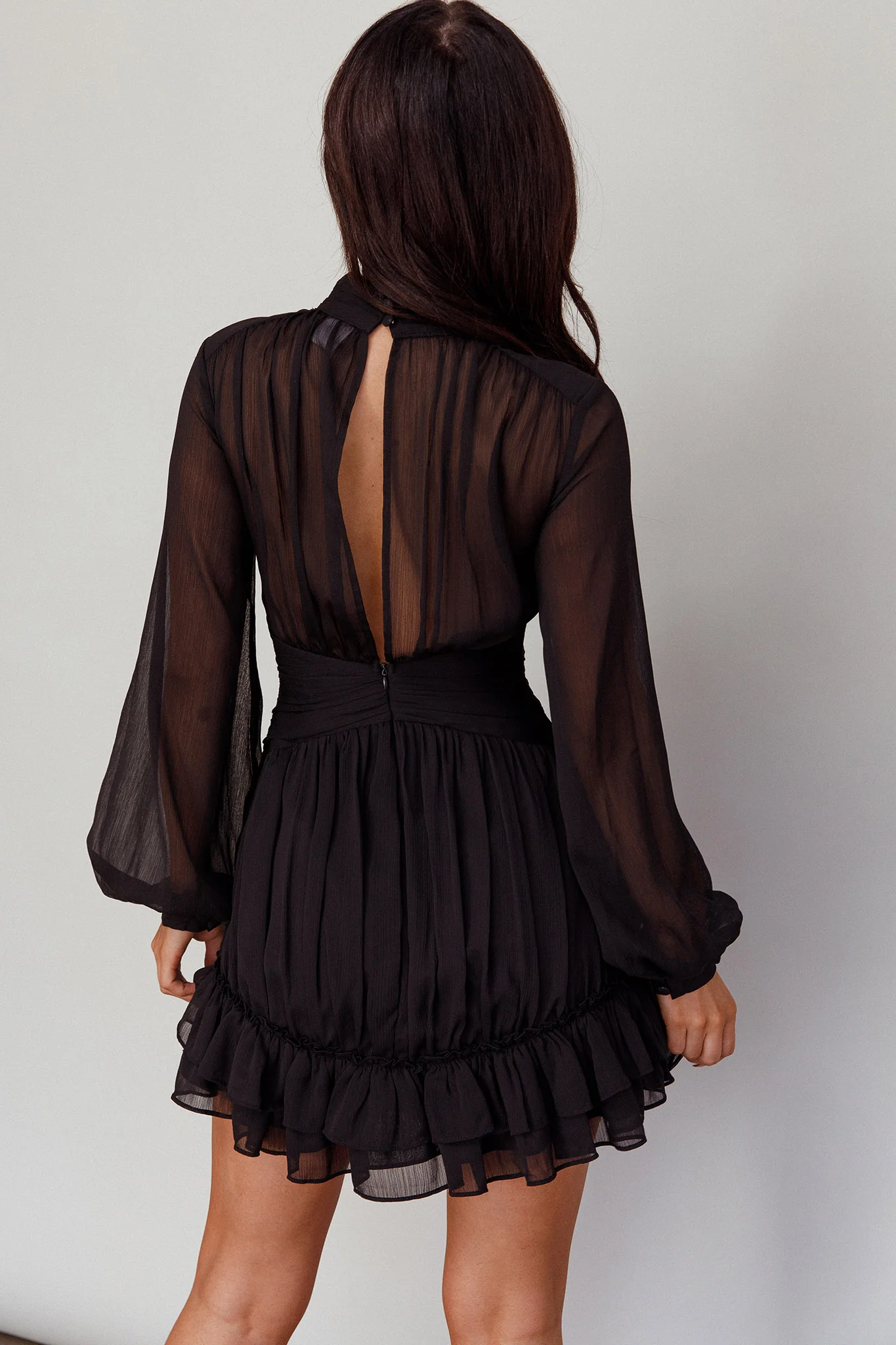 Mandalay High Neck Long Sleeve Waistband Dress Black - Seraphlike