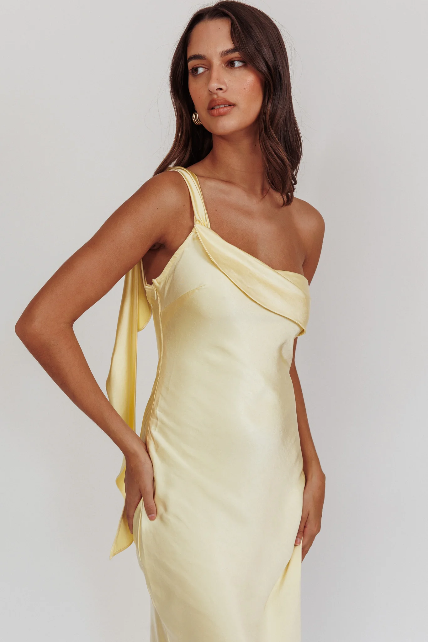 Carmel One-Shoulder Sash Maxi Dress Butter - Seraphlike