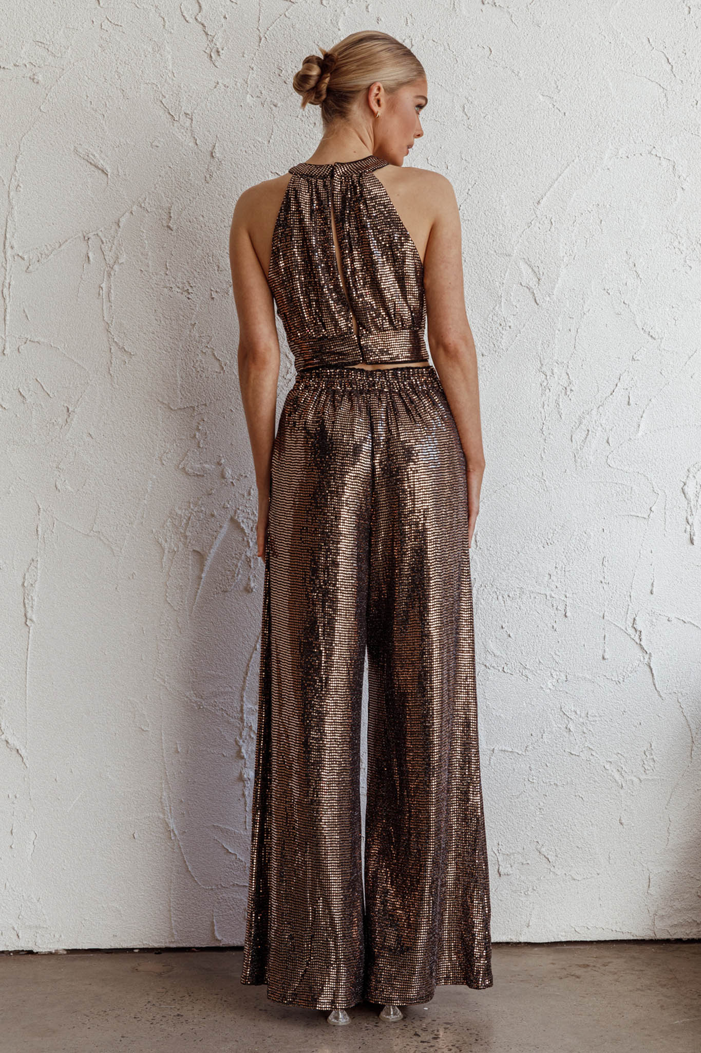 Anything Goes Wide Leg Metallic Pants Gold - Seraphlike