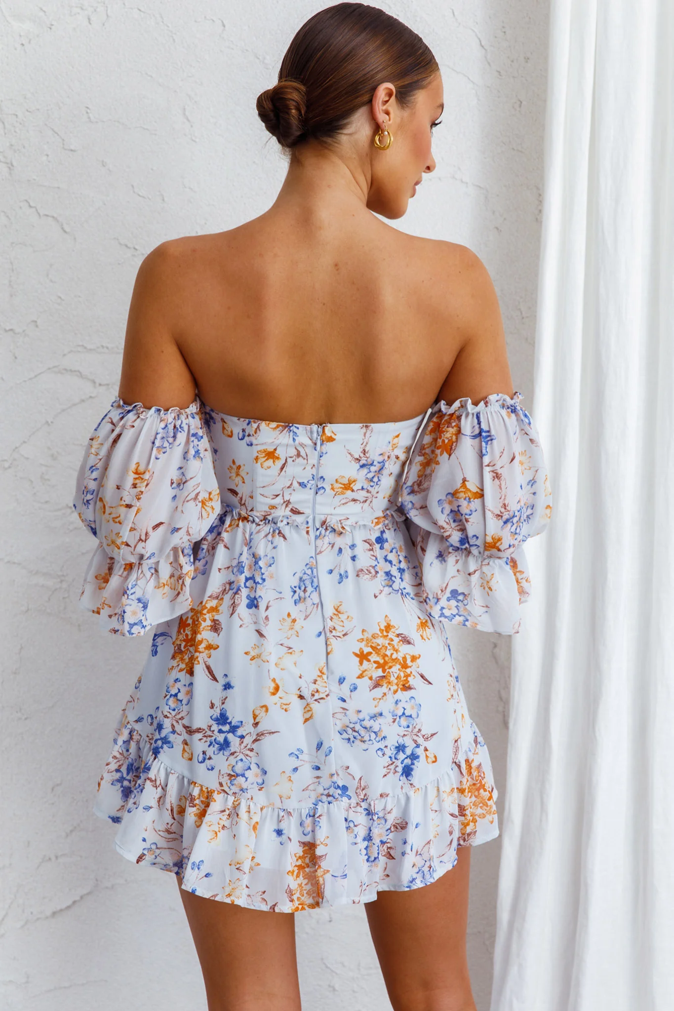 Ianthe Off-Shoulder Puff Sleeve Dress Floral Mint - Seraphlike