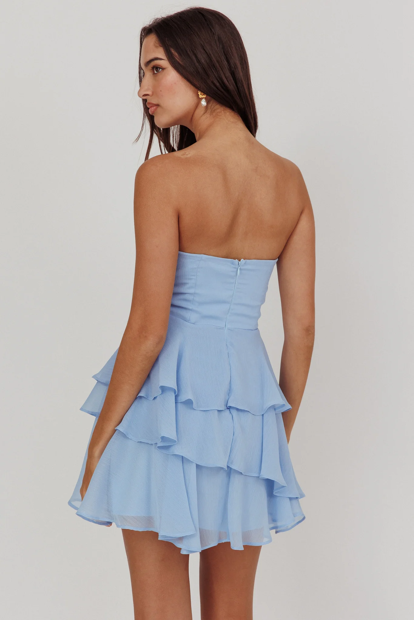 Veda Strapless Ruffle Mini Dress Blue - Seraphlike