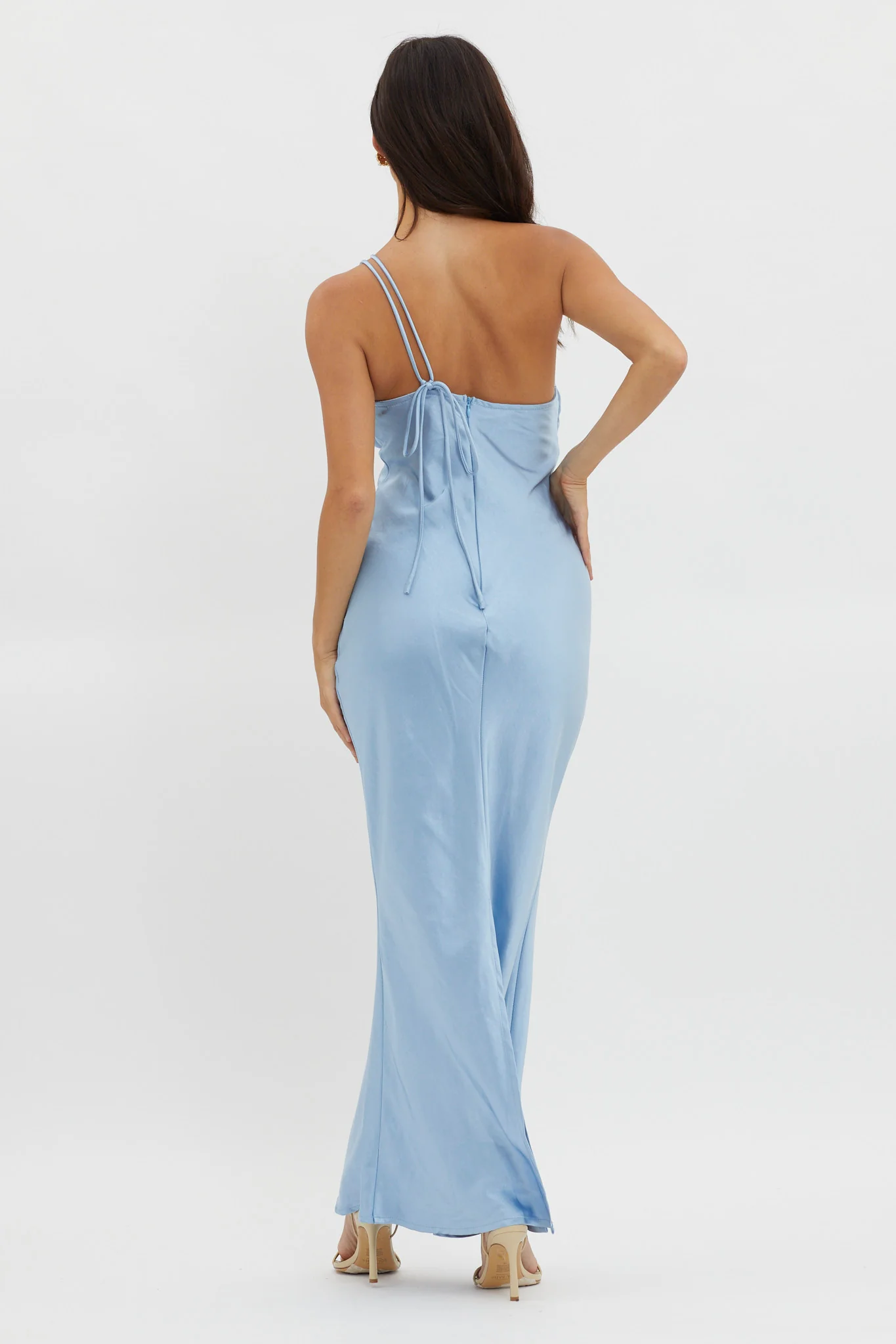 Think Of Me One-Shoulder Satin Dress Blue - Seraphlike