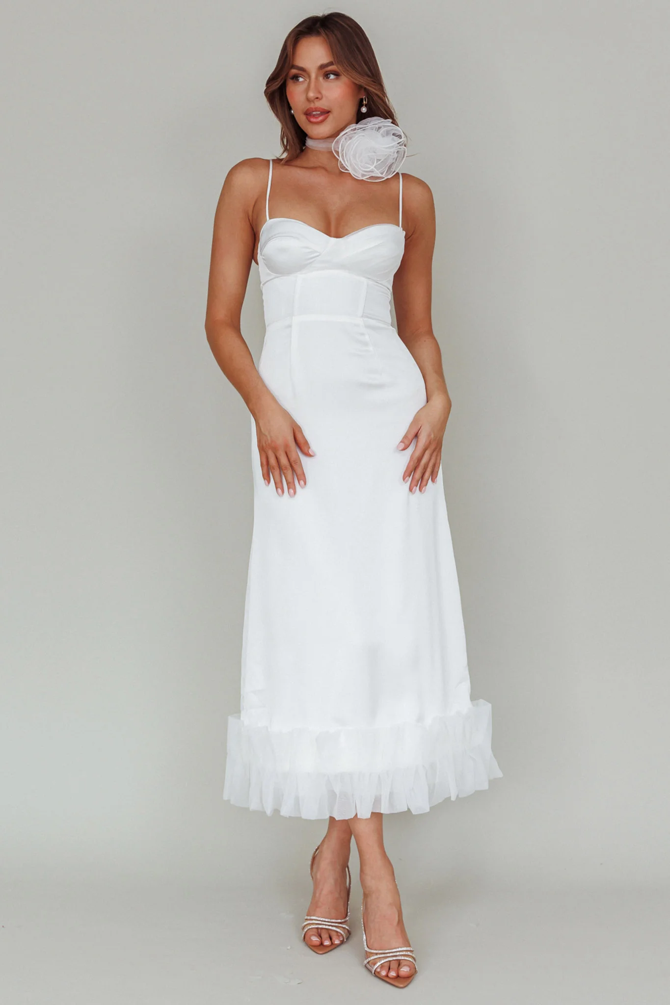 Buona Sera Hem Decoration Midi Dress White - Seraphlike