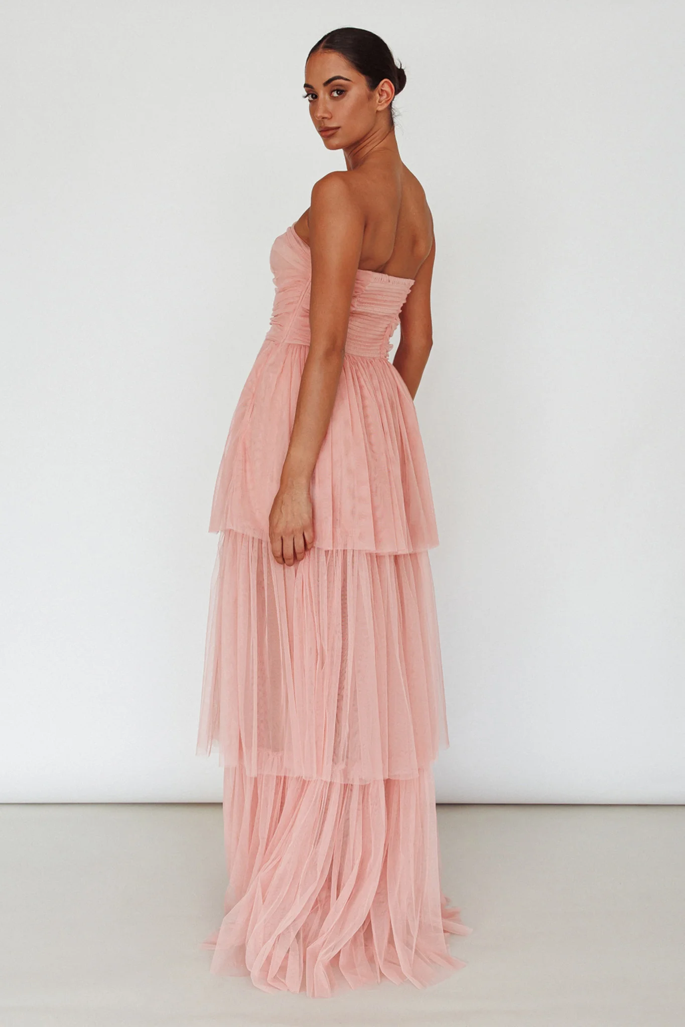 Haeven Tiered Strapless Maxi Dress Blush - Seraphlike