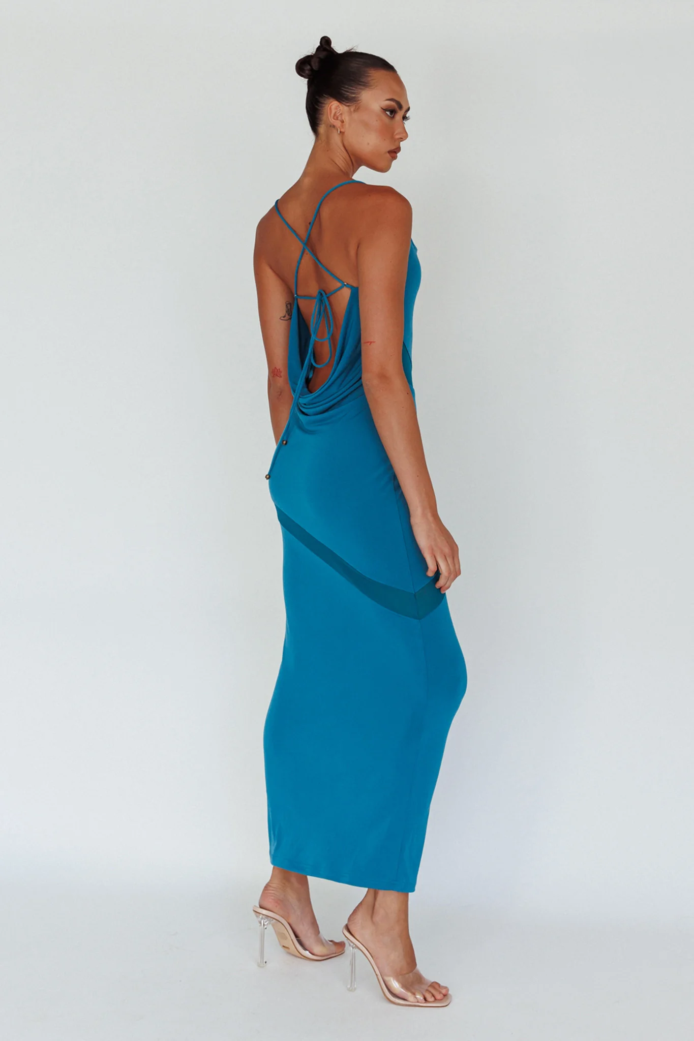Sun Kissed Cowl Tied Back Maxi Dress Teal - Seraphlike