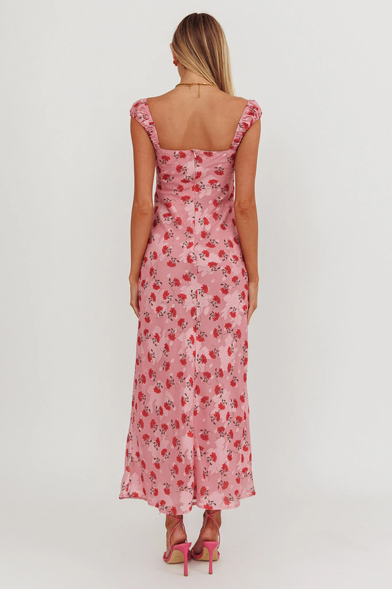 Femme Belle Ribbon Trim Maxi Dress Floral Pink - Seraphlike