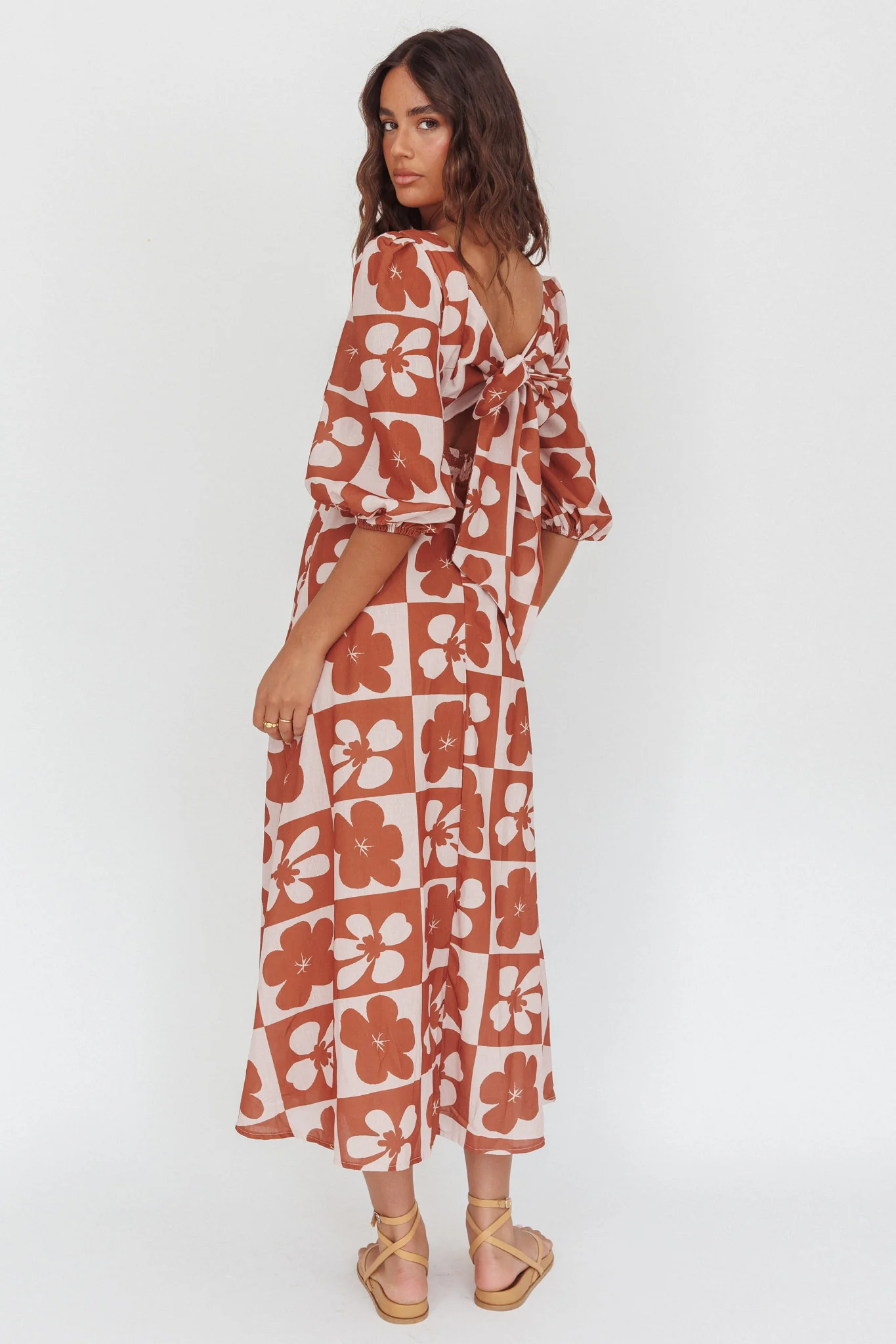 Transcendent Puff Sleeves Maxi Dress Floral Mocha - Seraphlike