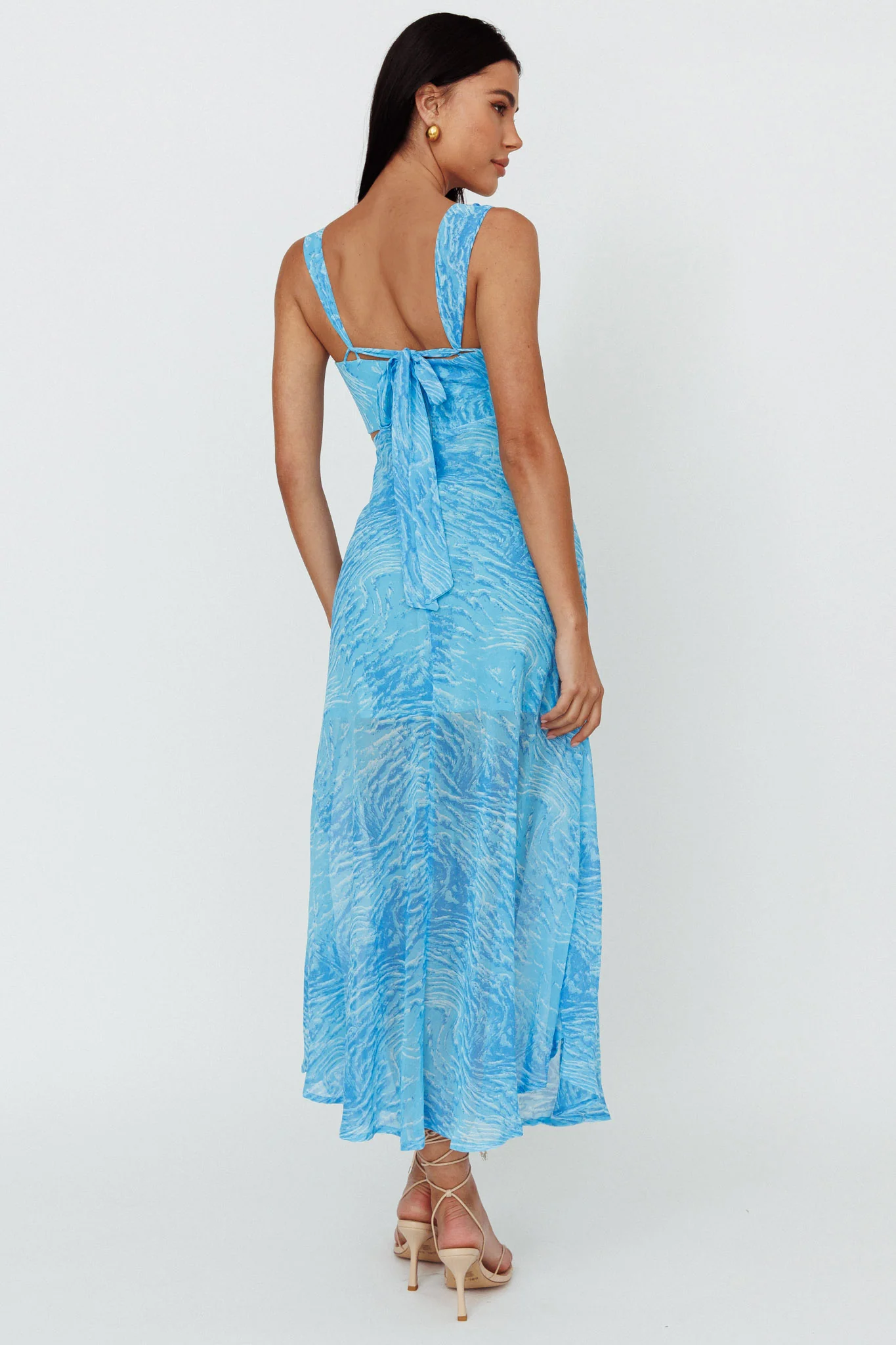 Willa Tie Back Midi Dress Print Blue - Seraphlike