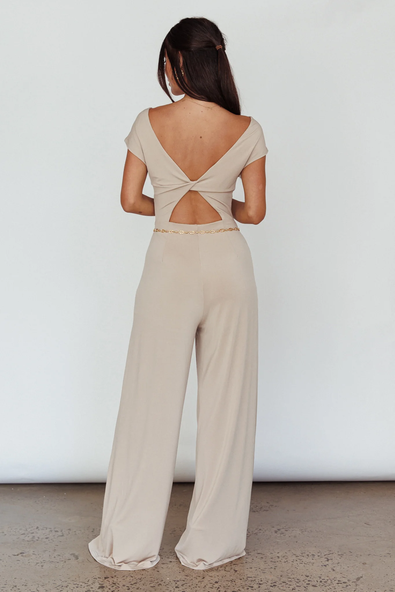 Lucinda Twist Back Jumpsuit Oat - Seraphlike